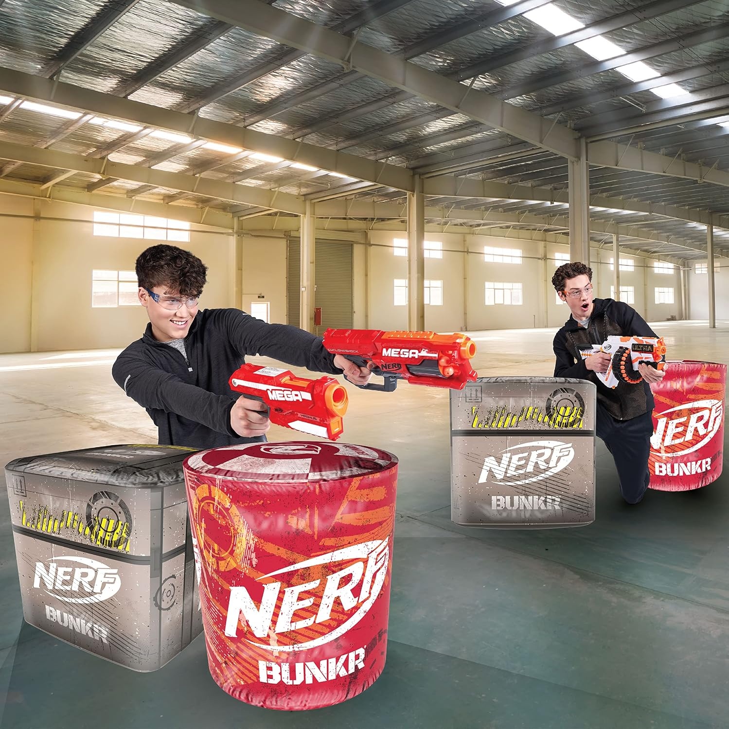 image:imageNerf Bunkr Battle Stackers Inflatable BattleZone Shield Bunker Barricade Crates and Barrels Perfect for NERF War Pack of 4