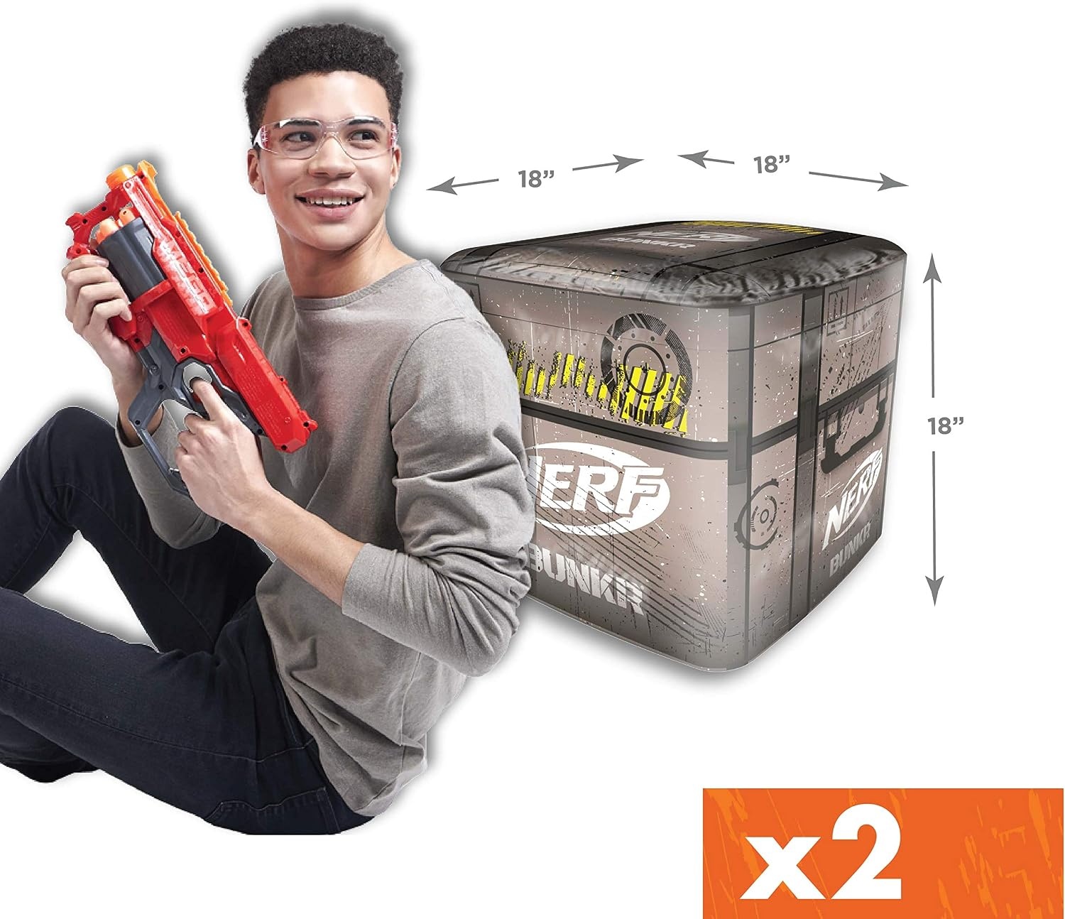 image:imageNerf Bunkr Battle Stackers Inflatable BattleZone Shield Bunker Barricade Crates and Barrels Perfect for NERF War Pack of 4