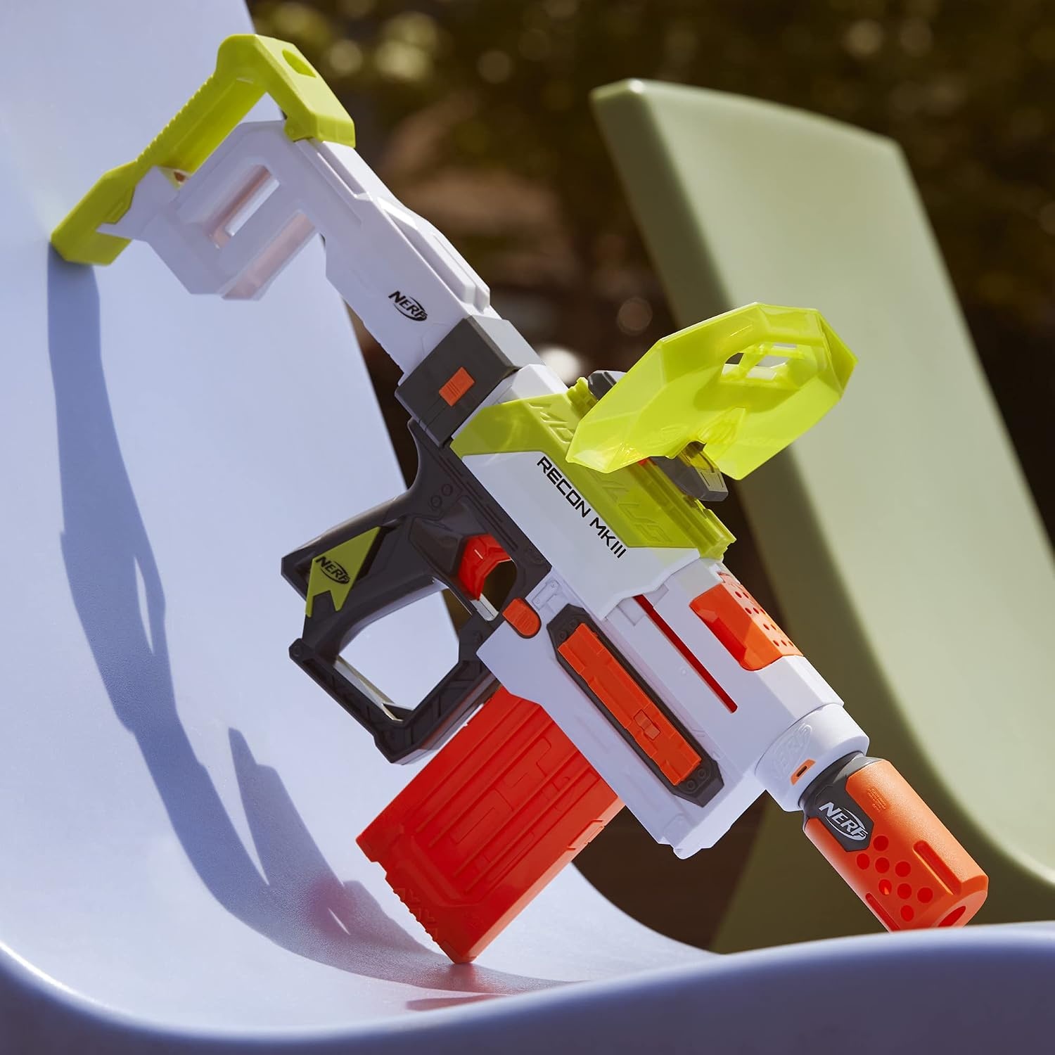 image:imageNerf Modulus Recon MKIII Blaster Removable Stock amp Barrel 12Dart Clip 12 Nerf Elite Darts Dart Shield Kids Outdoor Toys Amazon Exclusive