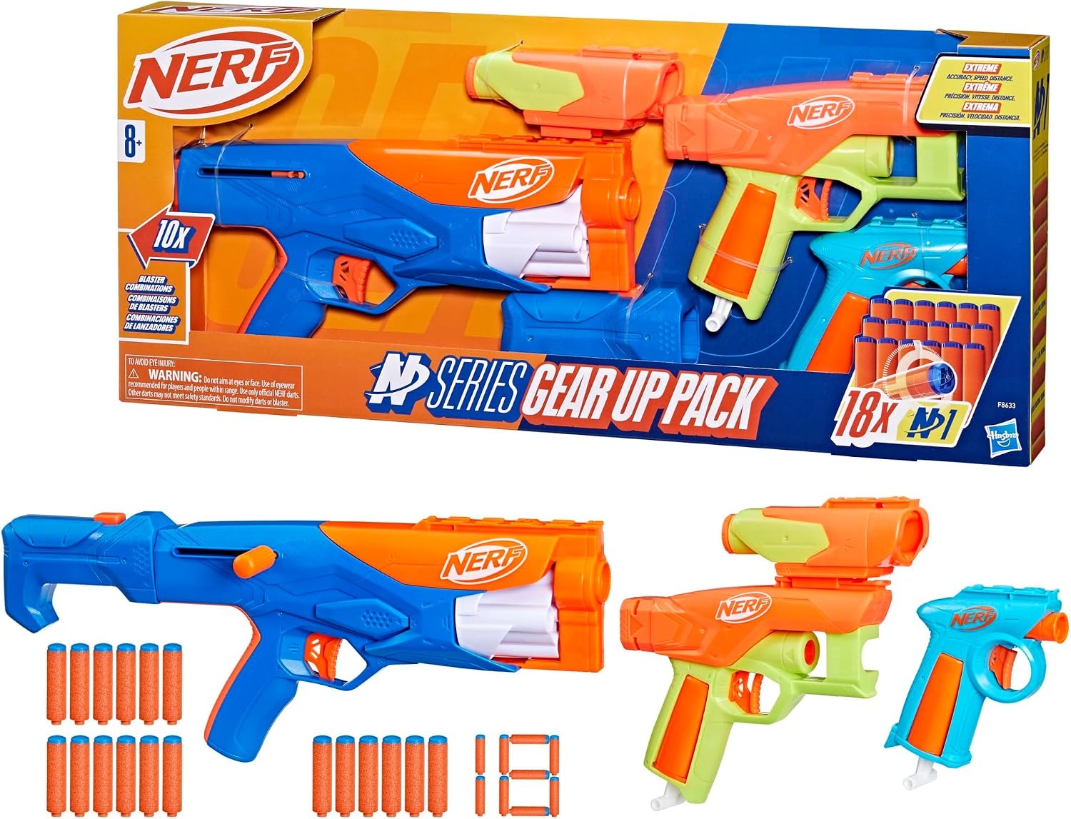 image:imageNerf N Series Gear Up Pack 3X Blasters 18 Nerf N1 Darts Kids Gifts Outdoor Games Ages 8