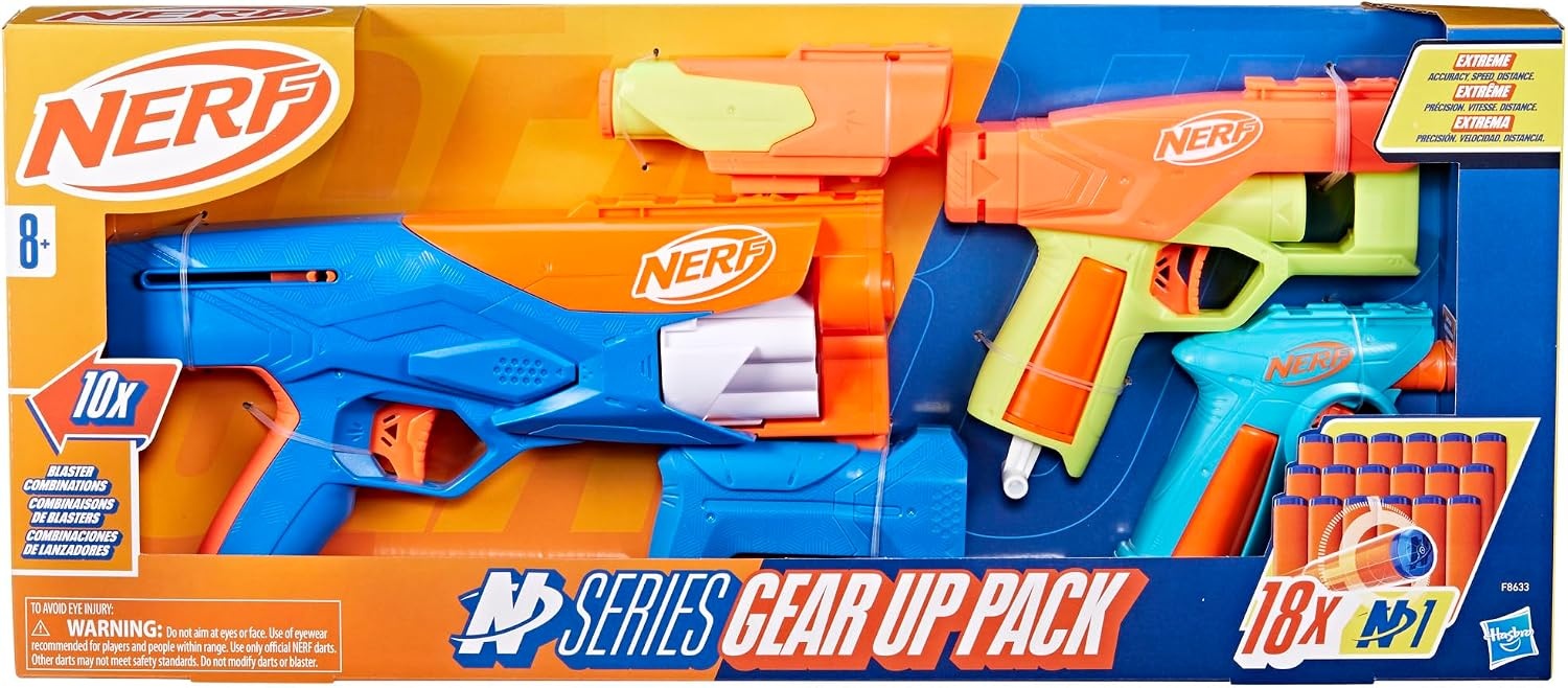 image:imageNerf N Series Gear Up Pack 3X Blasters 18 Nerf N1 Darts Kids Gifts Outdoor Games Ages 8