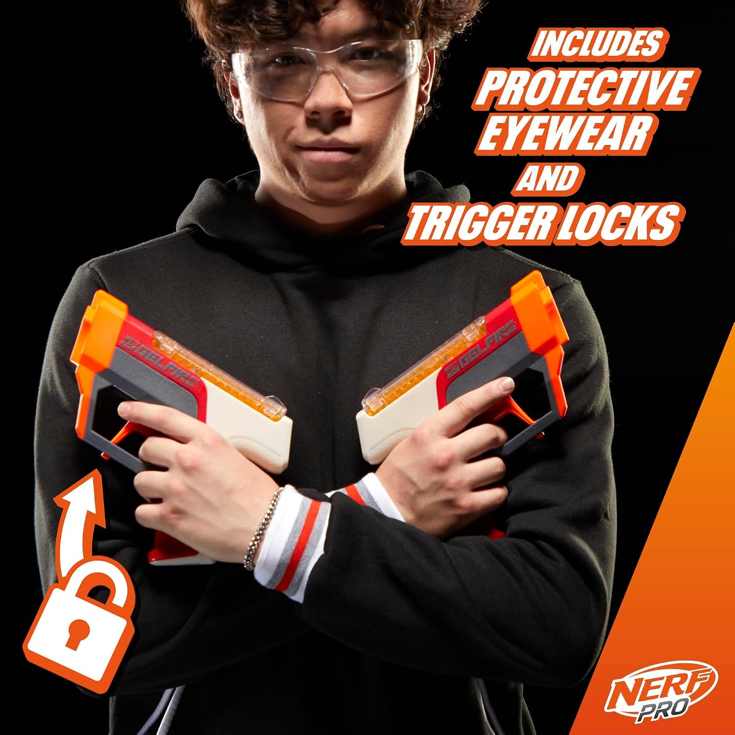 image:imageNerf Pro Gelfire Dual Wield Pack 2 Blasters NoPrime Firing 5000 Gelfire Rounds 2X 100 Round Integrated Hoppers 2 Eyewear Ages 14 amp Up