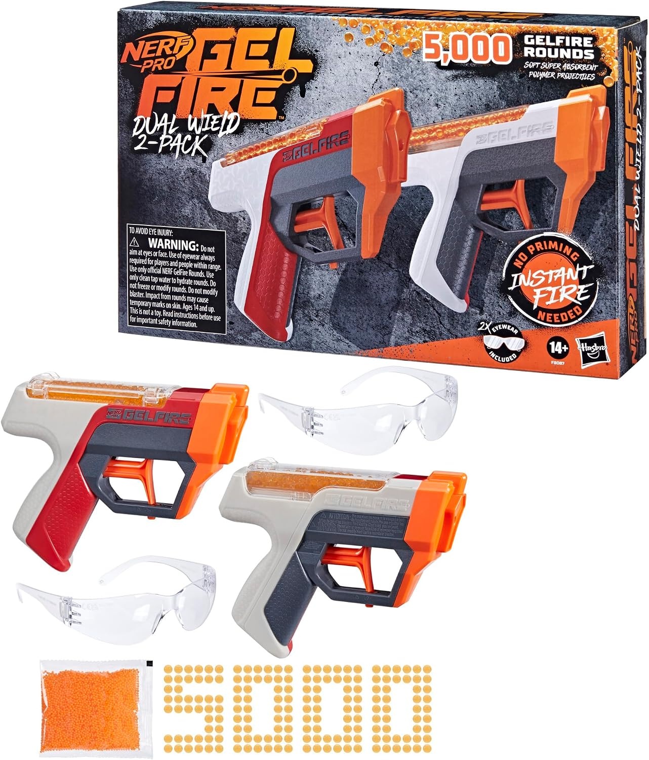 image:imageNerf Pro Gelfire Dual Wield Pack 2 Blasters NoPrime Firing 5000 Gelfire Rounds 2X 100 Round Integrated Hoppers 2 Eyewear Ages 14 amp Up