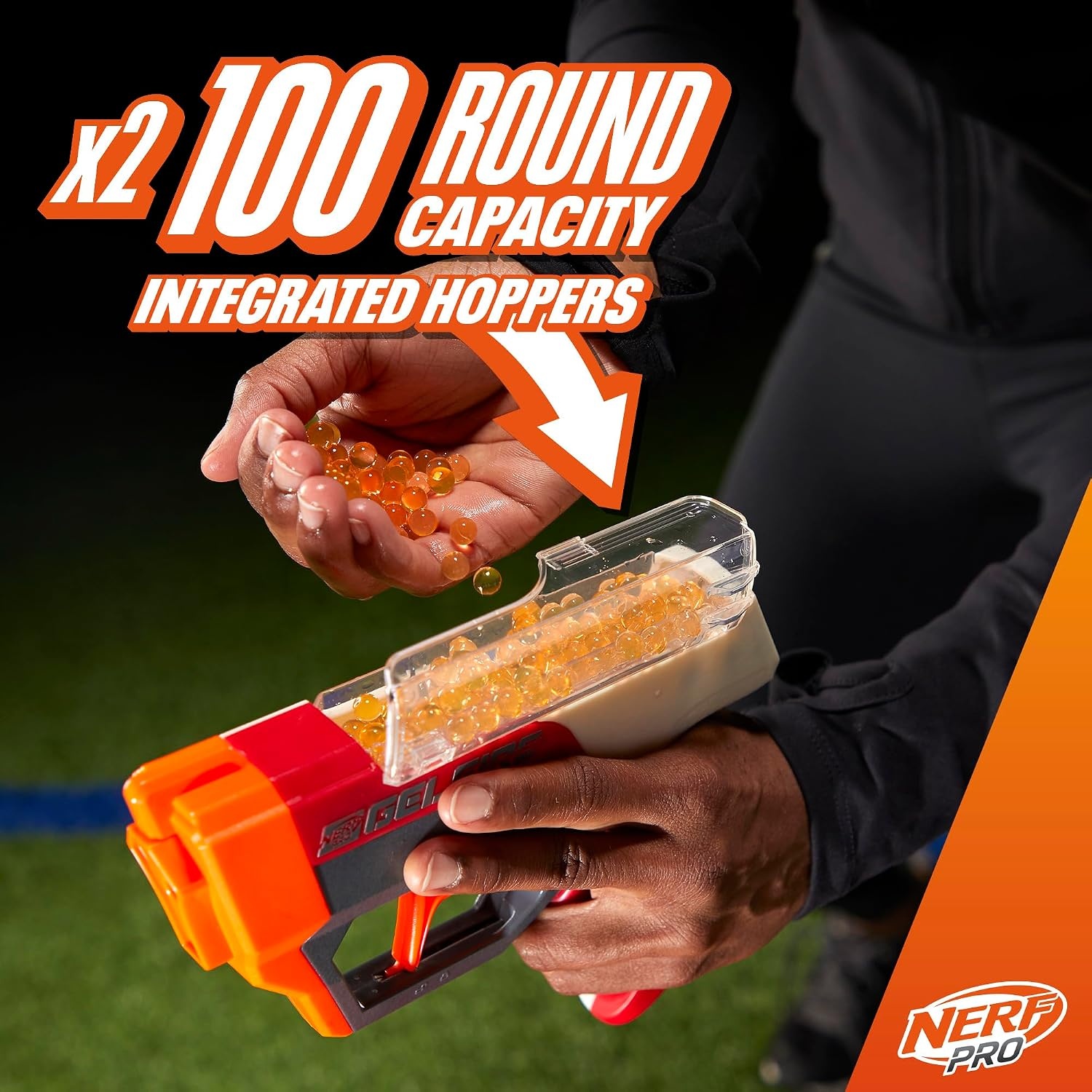 image:imageNerf Pro Gelfire Dual Wield Pack 2 Blasters NoPrime Firing 5000 Gelfire Rounds 2X 100 Round Integrated Hoppers 2 Eyewear Ages 14 amp Up