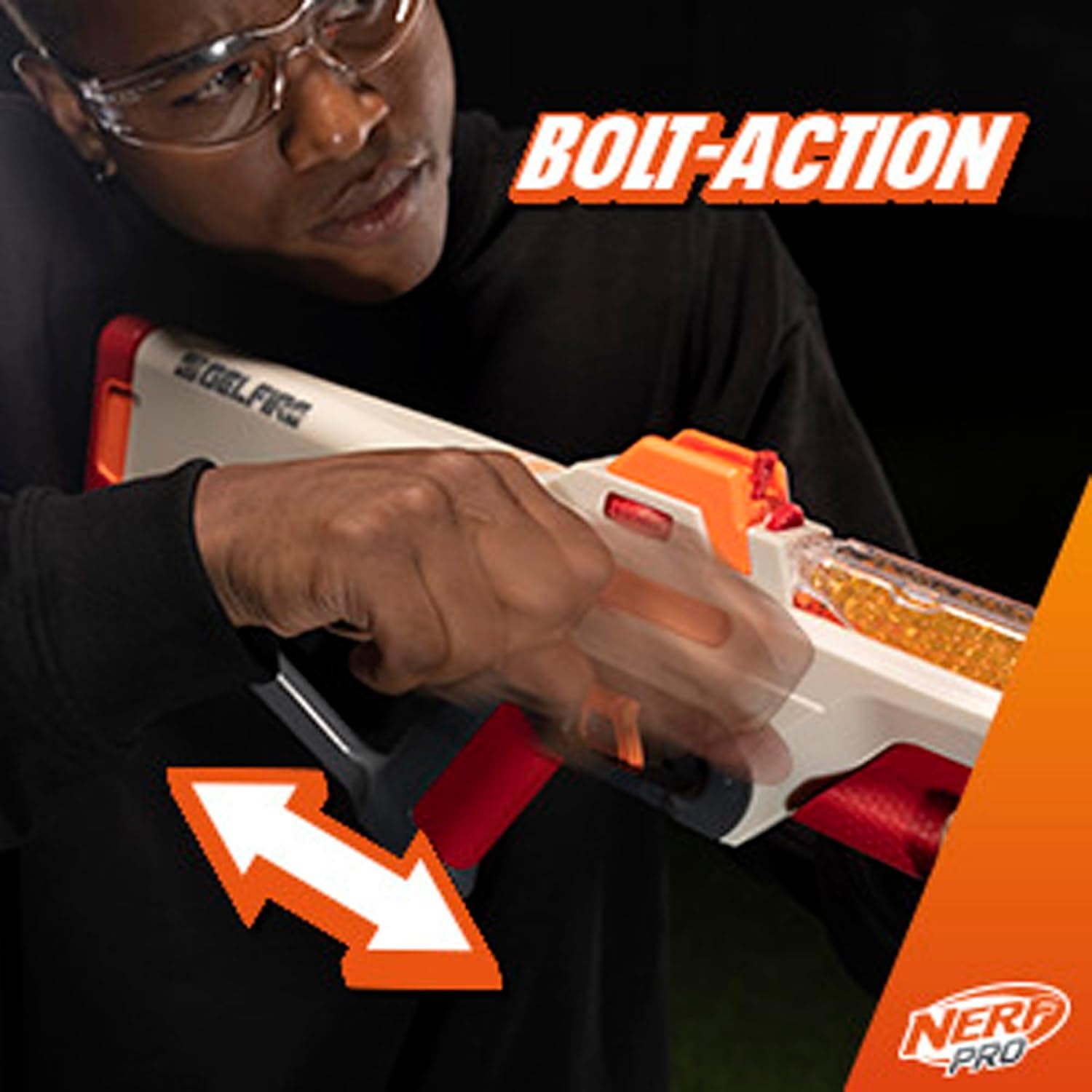 image:imageNerf Pro Gelfire Ghost Bolt Action Blaster Removable Boost Barrel 5000 Gel Rounds 100 Round Integrated Hopper Eyewear Ages 14 amp Up