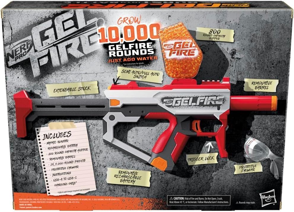 image:imageNerf Pro Gelfire Mythic Full Auto Blaster amp 10000 Gelfire Rounds 800 Round Hopper Rechargeable Battery Eyewear Ages 14 amp Up
