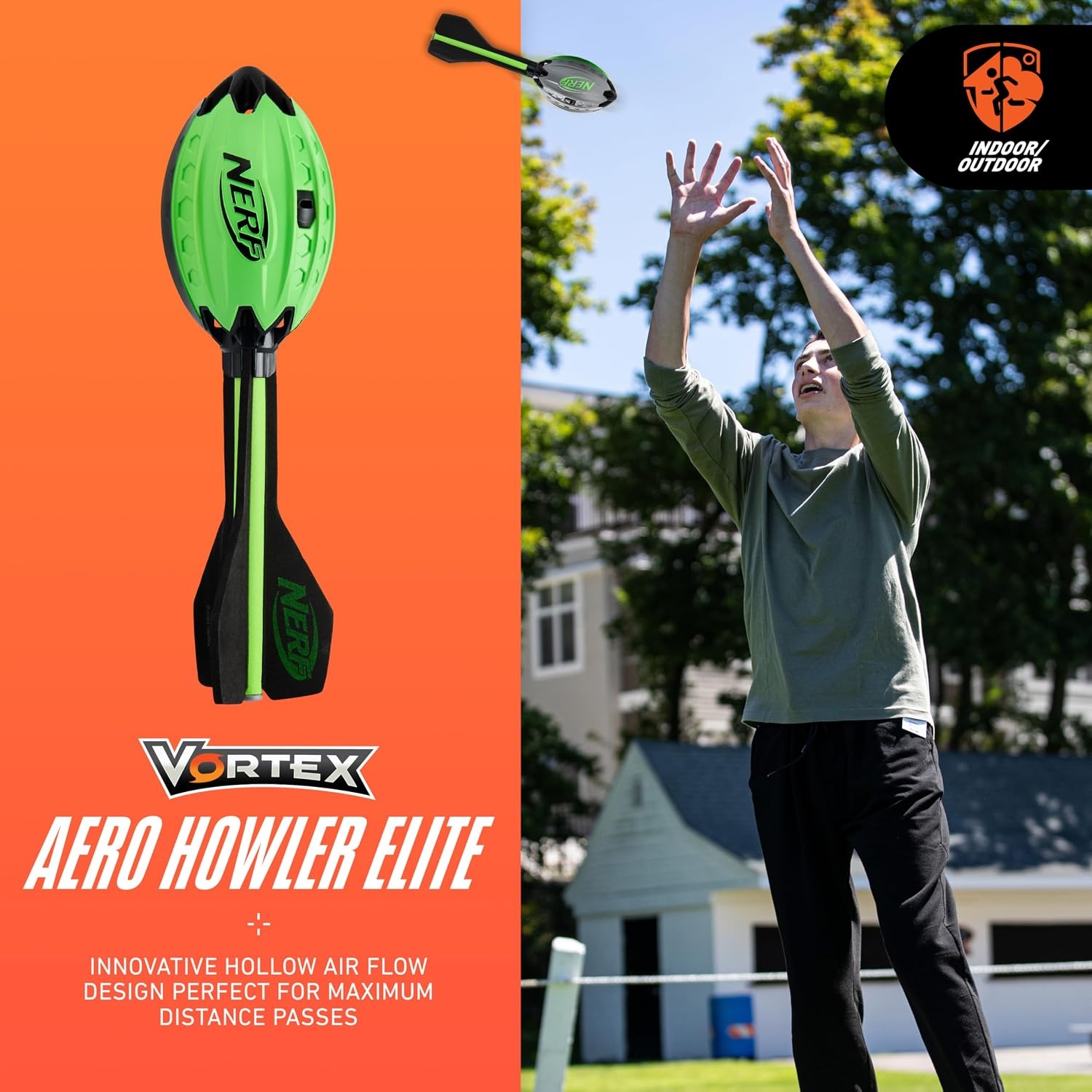 image:imageNerf Vortex Aero Howler Neon Foam Ball Classic LongDistance Football FlightOptimizing Tail Whistling Sound Indoor amp Outdoor Fun Amazon ExclusiveGreen