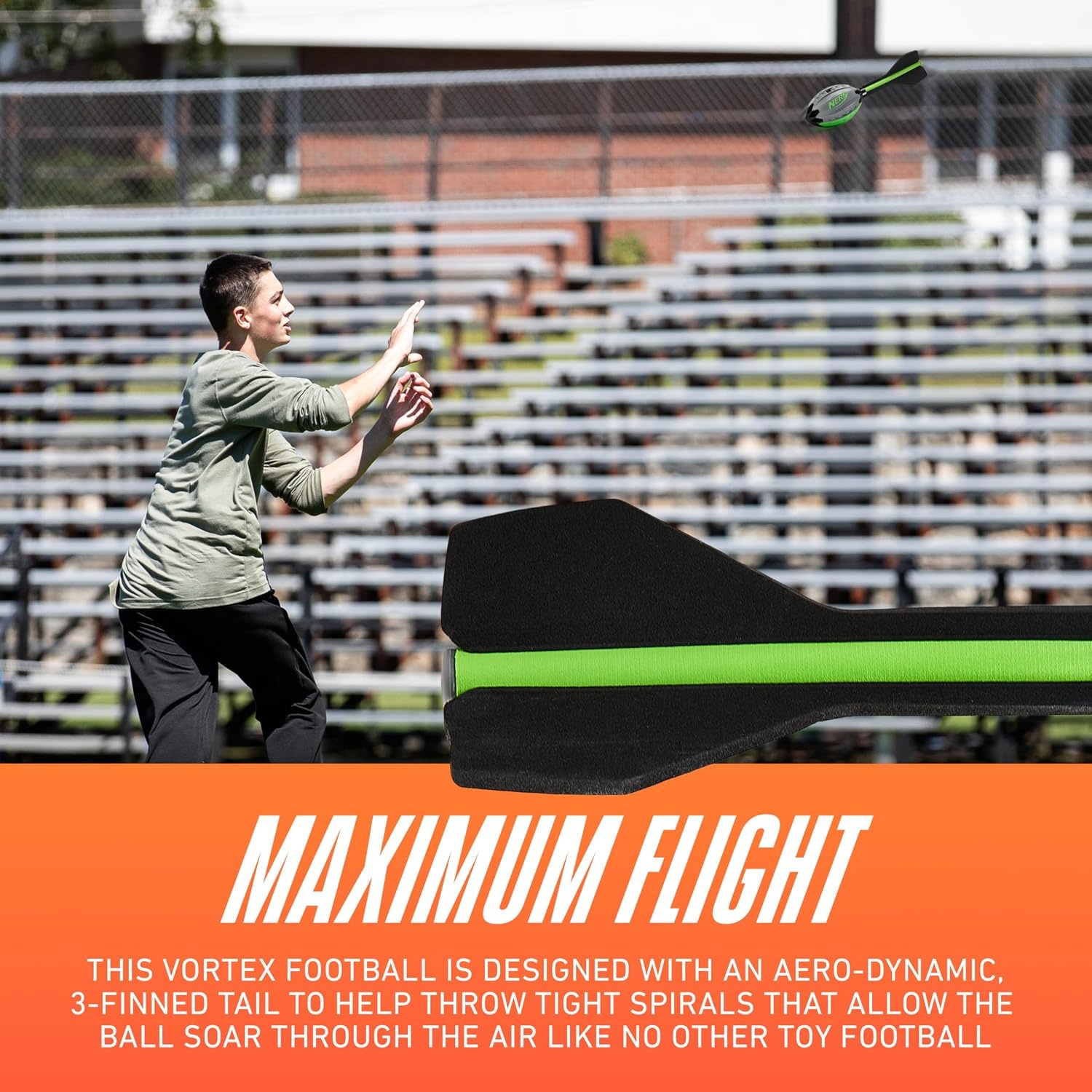 image:imageNerf Vortex Aero Howler Neon Foam Ball Classic LongDistance Football FlightOptimizing Tail Whistling Sound Indoor amp Outdoor Fun Amazon ExclusiveGreen