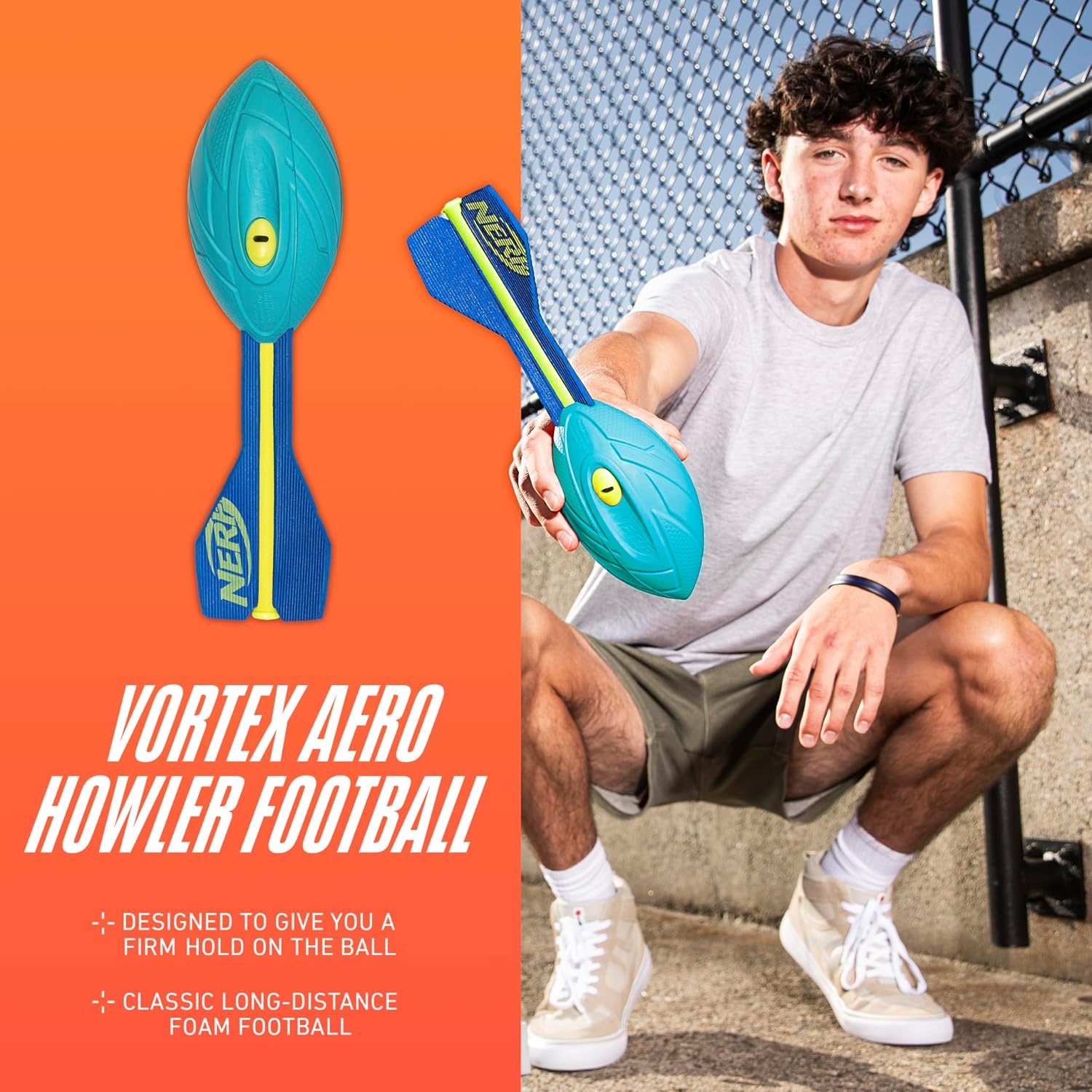 image:imageNerf Vortex Aero Howler Neon Foam Ball Classic LongDistance Football FlightOptimizing Tail Whistling Sound Indoor amp Outdoor Fun Amazon ExclusiveLight Blue