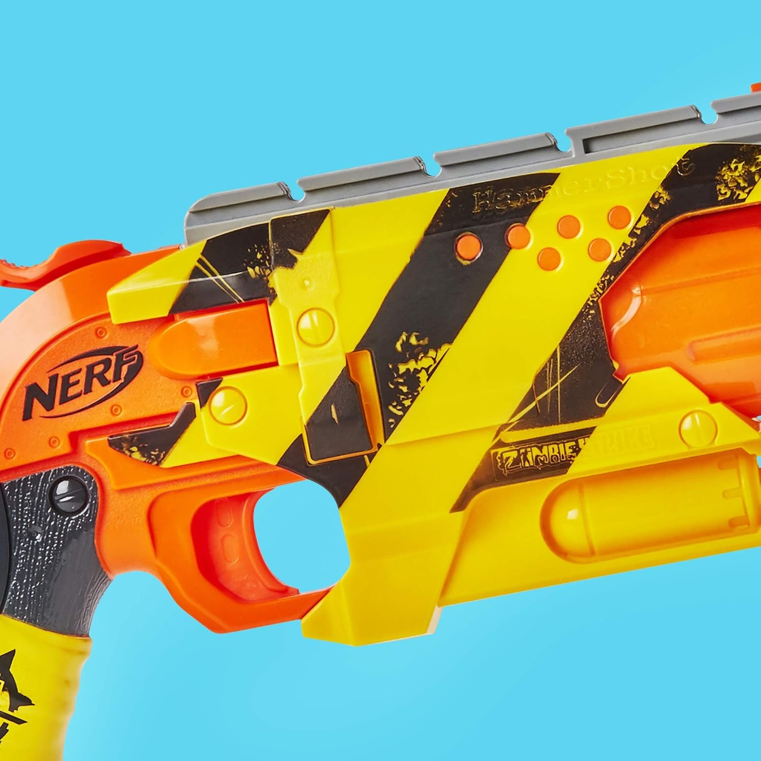 image:imageNerf Zombie Strike Hammershot Blaster PullBack HammerBlasting Action 5 Darts Amazon ExclusiveStripes