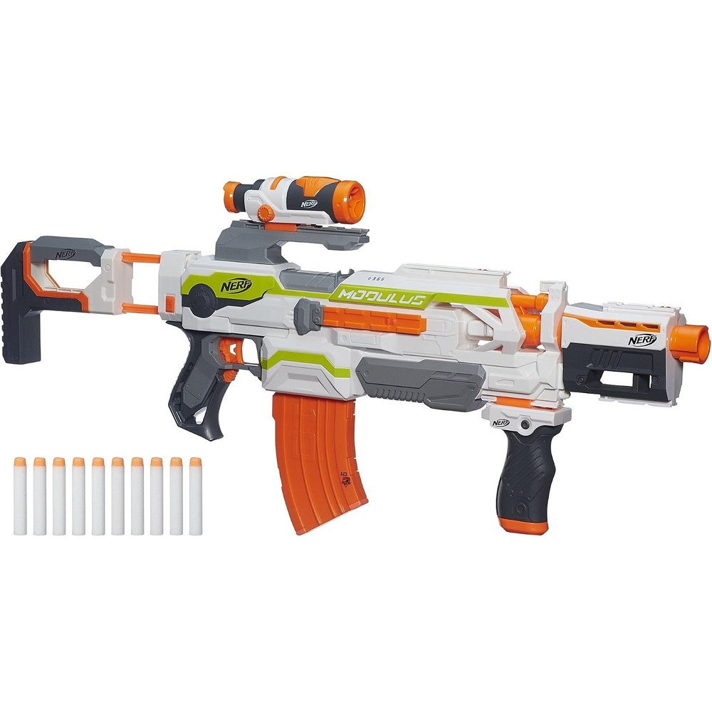 image:imageNERF Modulus ECS Motorized Blaster Removable Scope Drop Grip Barrel Stock 10Dart Clip Amazon ExclusiveFrustrationFree Packaging