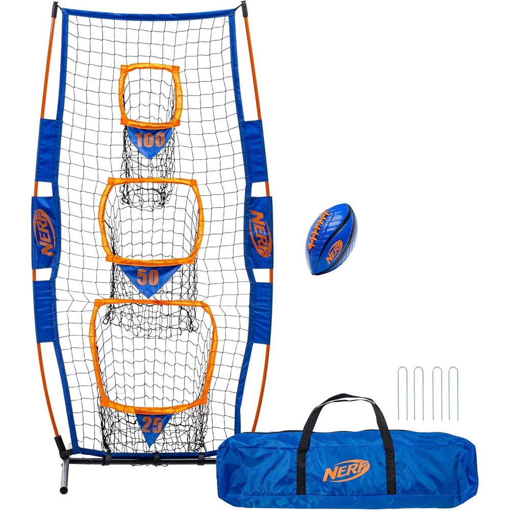 image:imageNERF Pro Pass Football Target Toss Net  Stakes  Ball  5x2