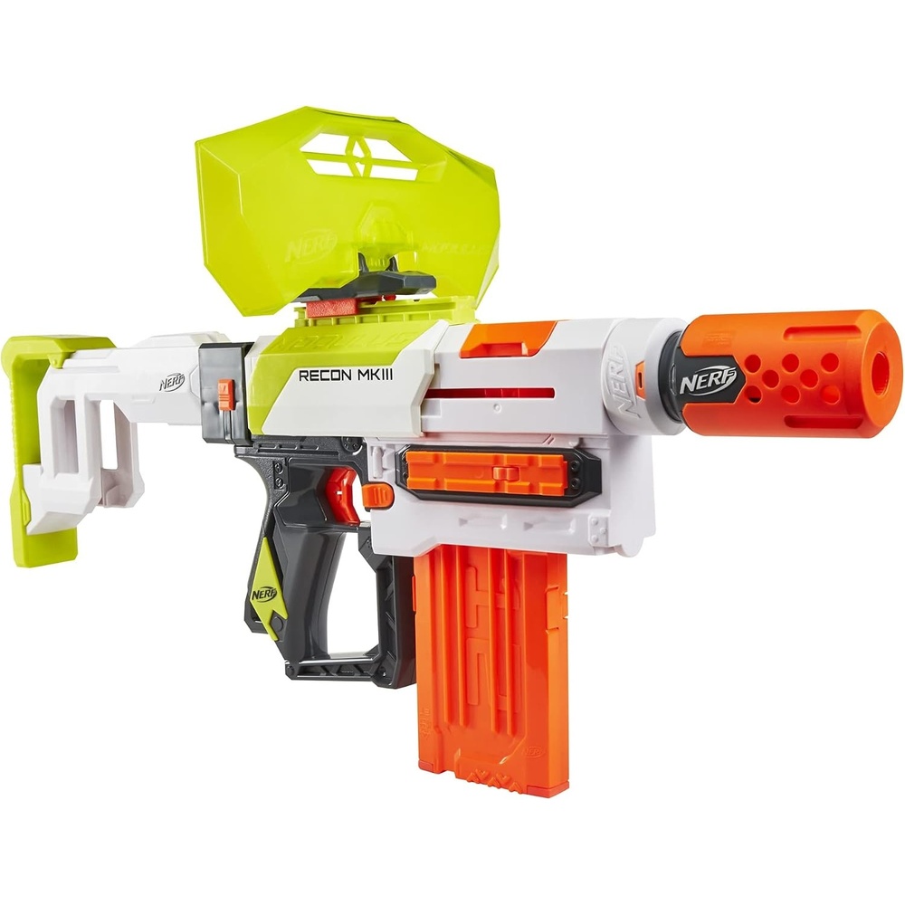 image:imageNerf Modulus Recon MKIII Blaster Removable Stock amp Barrel 12Dart Clip 12 Nerf Elite Darts Dart Shield Kids Outdoor Toys Amazon Exclusive