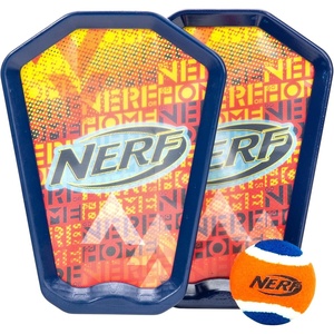 Nerf Toss and Catch Game with Paddles + Ball – Tennis Catch Game with (2) Self- Stick Paddles – Perfect Kids Beach Toy + Backyard Set – Includes 2 Sticky Mitts + Tennis Ball