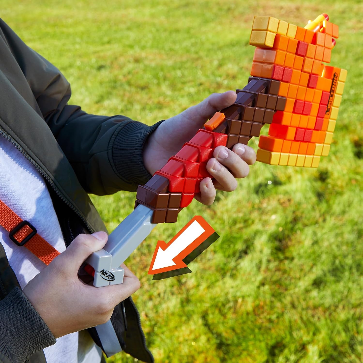 image:imageNERF Minecraft Firebrand Dart Blasting Axe 6 Elite Foam Darts Design Inspired by Minecraft Axe in The Game Pull Down Priming Minecraft Toys