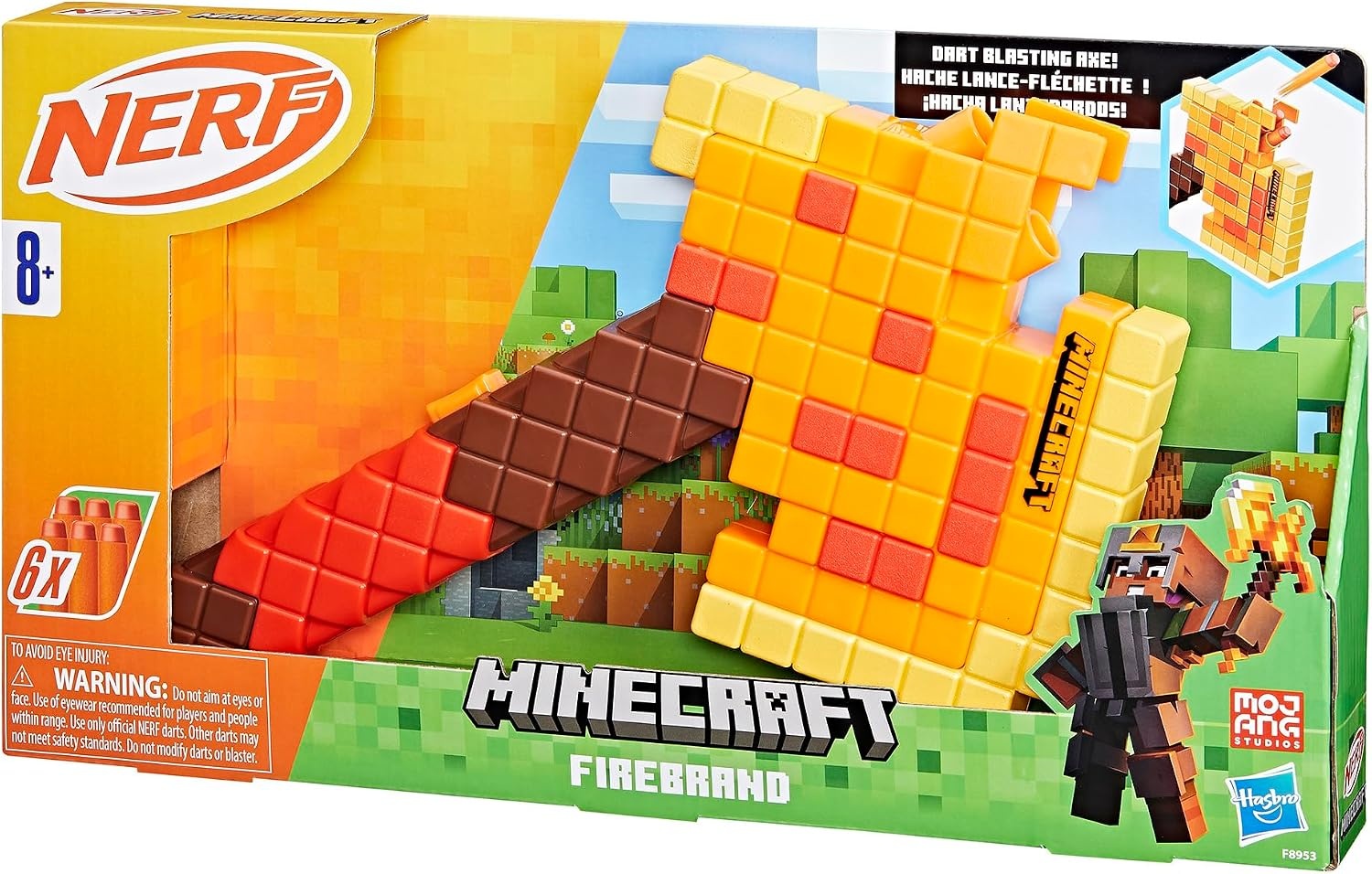 image:imageNERF Minecraft Firebrand Dart Blasting Axe 6 Elite Foam Darts Design Inspired by Minecraft Axe in The Game Pull Down Priming Minecraft Toys