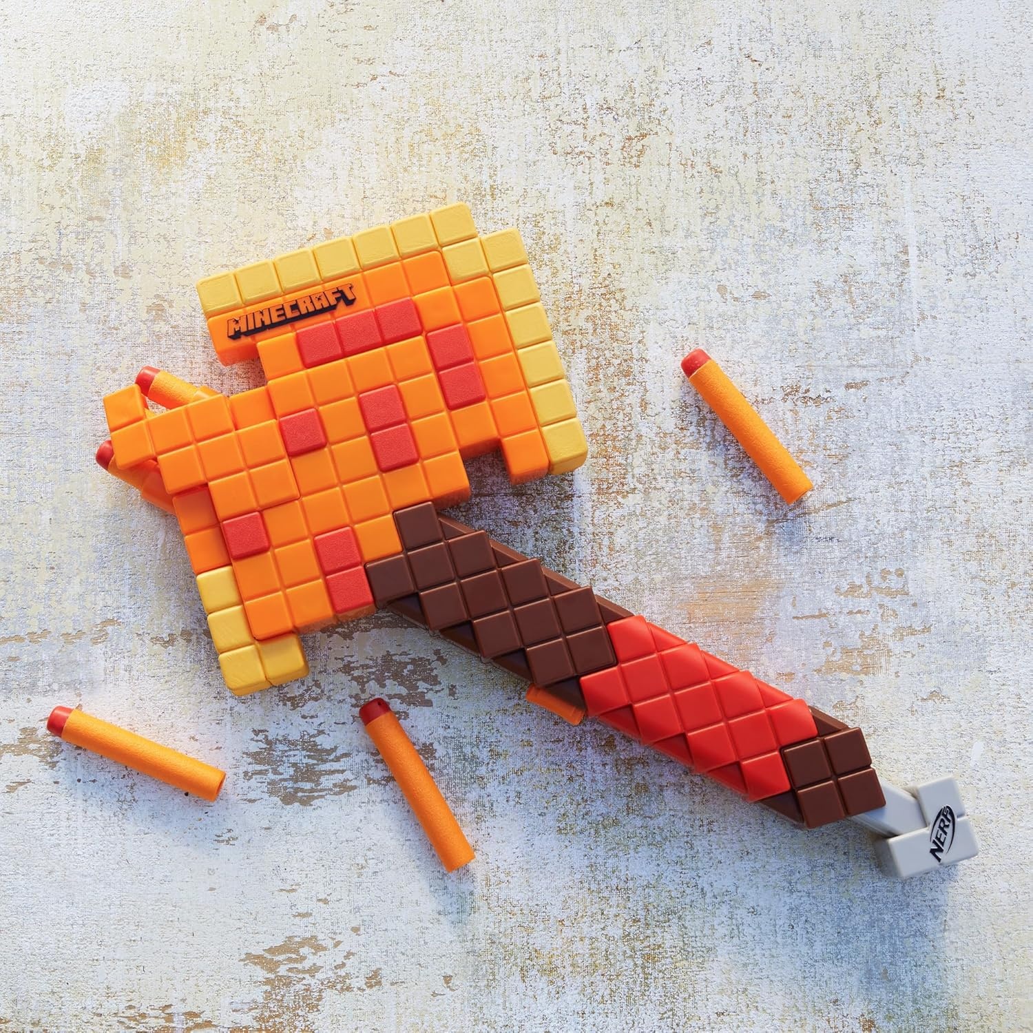 image:imageNERF Minecraft Firebrand Dart Blasting Axe 6 Elite Foam Darts Design Inspired by Minecraft Axe in The Game Pull Down Priming Minecraft Toys