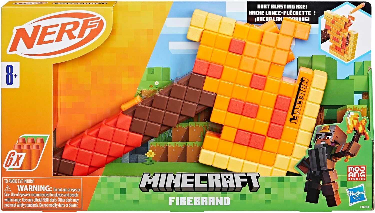 image:imageNERF Minecraft Firebrand Dart Blasting Axe 6 Elite Foam Darts Design Inspired by Minecraft Axe in The Game Pull Down Priming Minecraft Toys