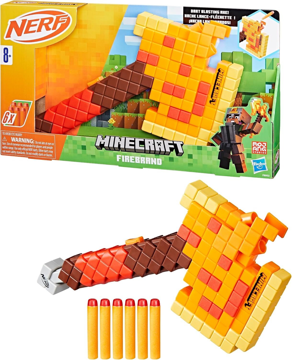 image:imageNERF Minecraft Firebrand Dart Blasting Axe 6 Elite Foam Darts Design Inspired by Minecraft Axe in The Game Pull Down Priming Minecraft Toys