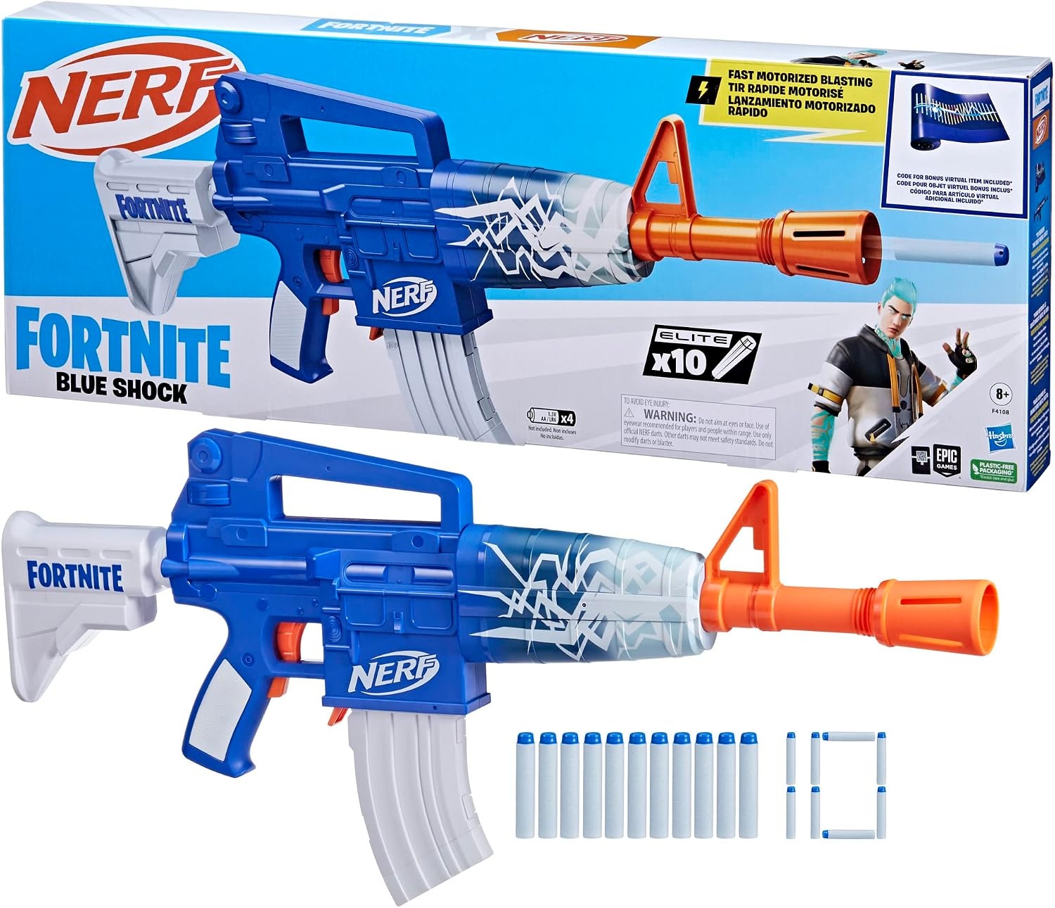 image:imageNerf Fortnite Blue Shock Blaster 10Dart Clip 10 Elite Nerf Darts Includes Bonus Code to Unlock The Beat Wrap in The Game Motorized Dart Blaster