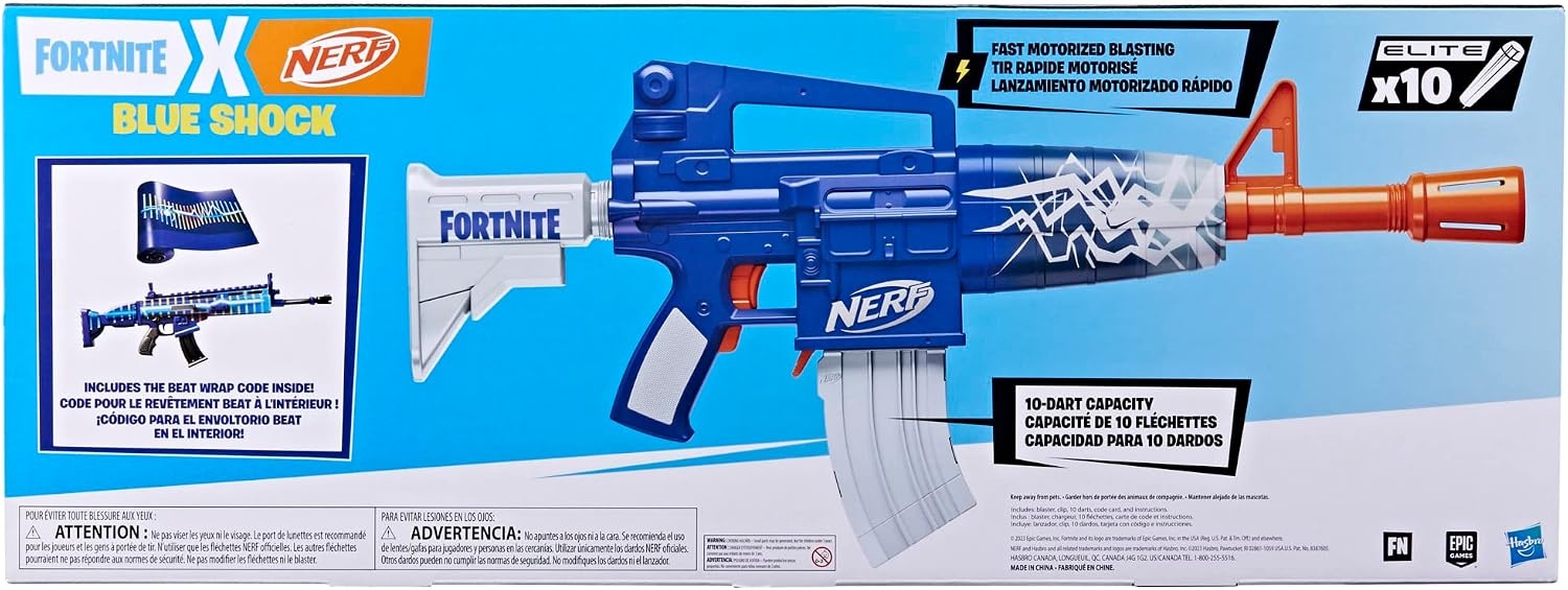 image:imageNerf Fortnite Blue Shock Blaster 10Dart Clip 10 Elite Nerf Darts Includes Bonus Code to Unlock The Beat Wrap in The Game Motorized Dart Blaster