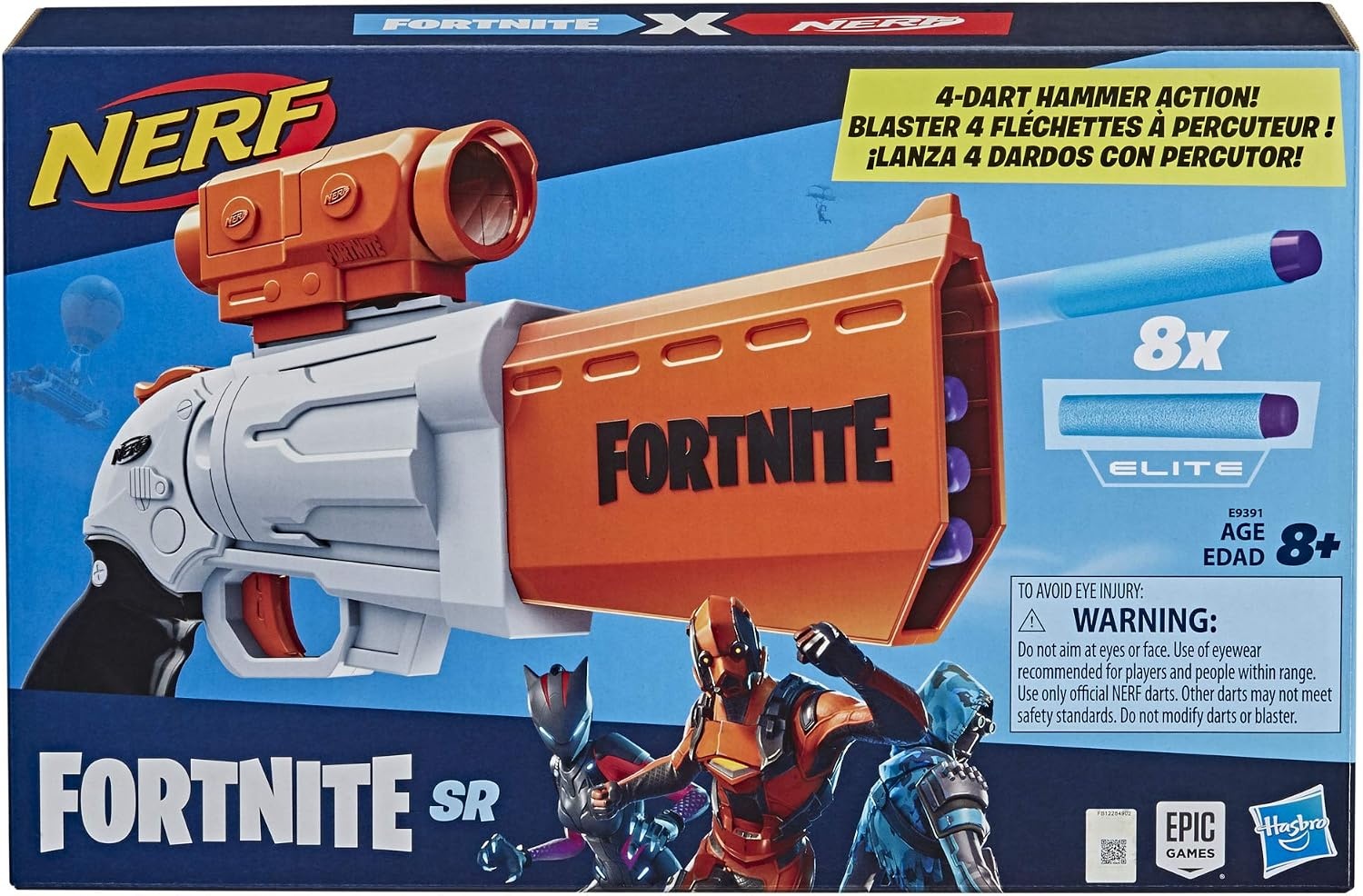 image:imageNerf Fortnite SR Blaster 4Dart Hammer Action Includes Removable Scope and 8 Official Nerf Elite Darts for Youth Teens Adults