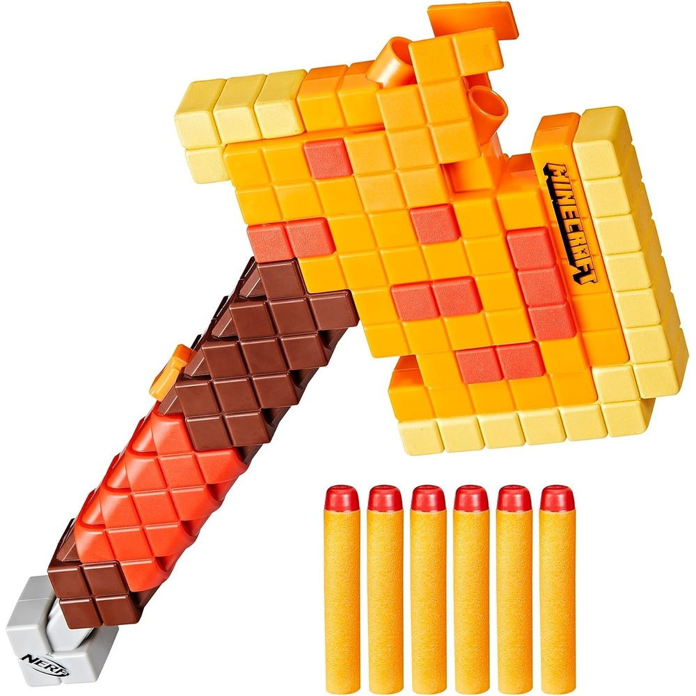 image:imageNERF Minecraft Firebrand Dart Blasting Axe 6 Elite Foam Darts Design Inspired by Minecraft Axe in The Game Pull Down Priming Minecraft Toys