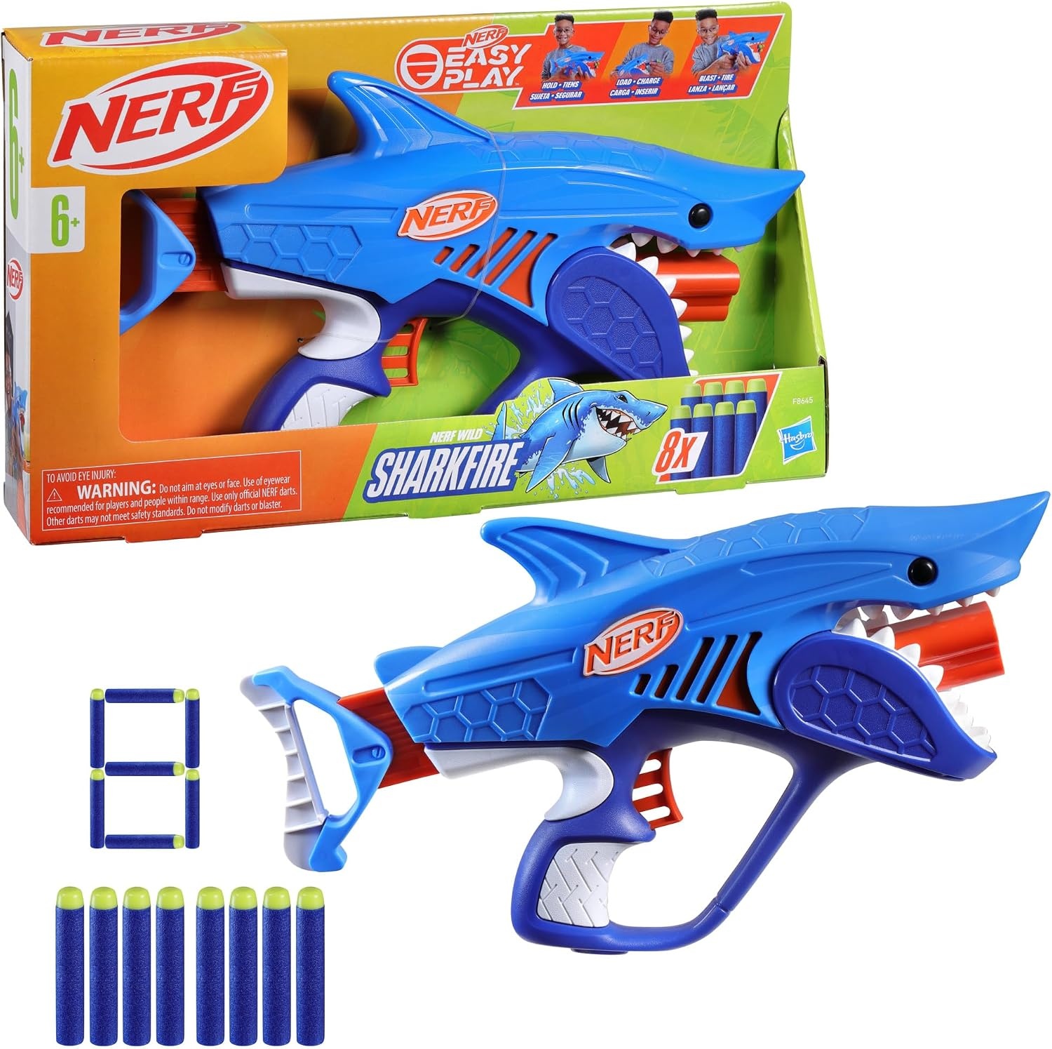 image:imageNERF Junior Wild Sharkfire Easy Play Dart Blaster 8 Nerf Elite Darts Nerf Blaster Shark Toys for 6 Year Old Boys amp Girls amp Up Outdoor ToysShark
