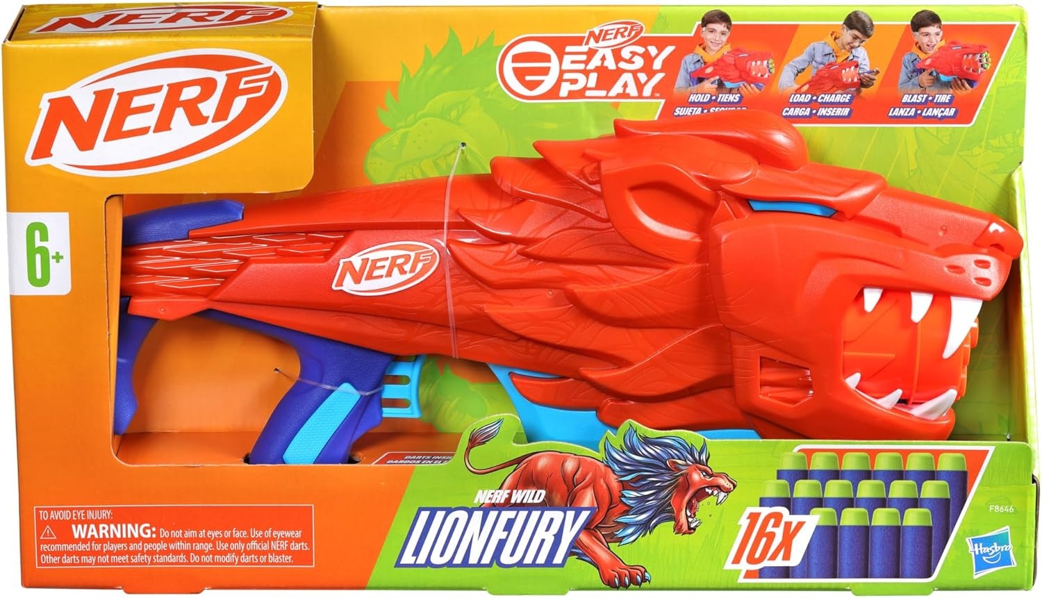 image:imageNERF Wild Lionfury Easy Play Dart Blaster 16 Nerf Elite Darts Nerf Blaster Lion Toys for 6 Year Old Boys amp Girls amp Up Outdoor Toys