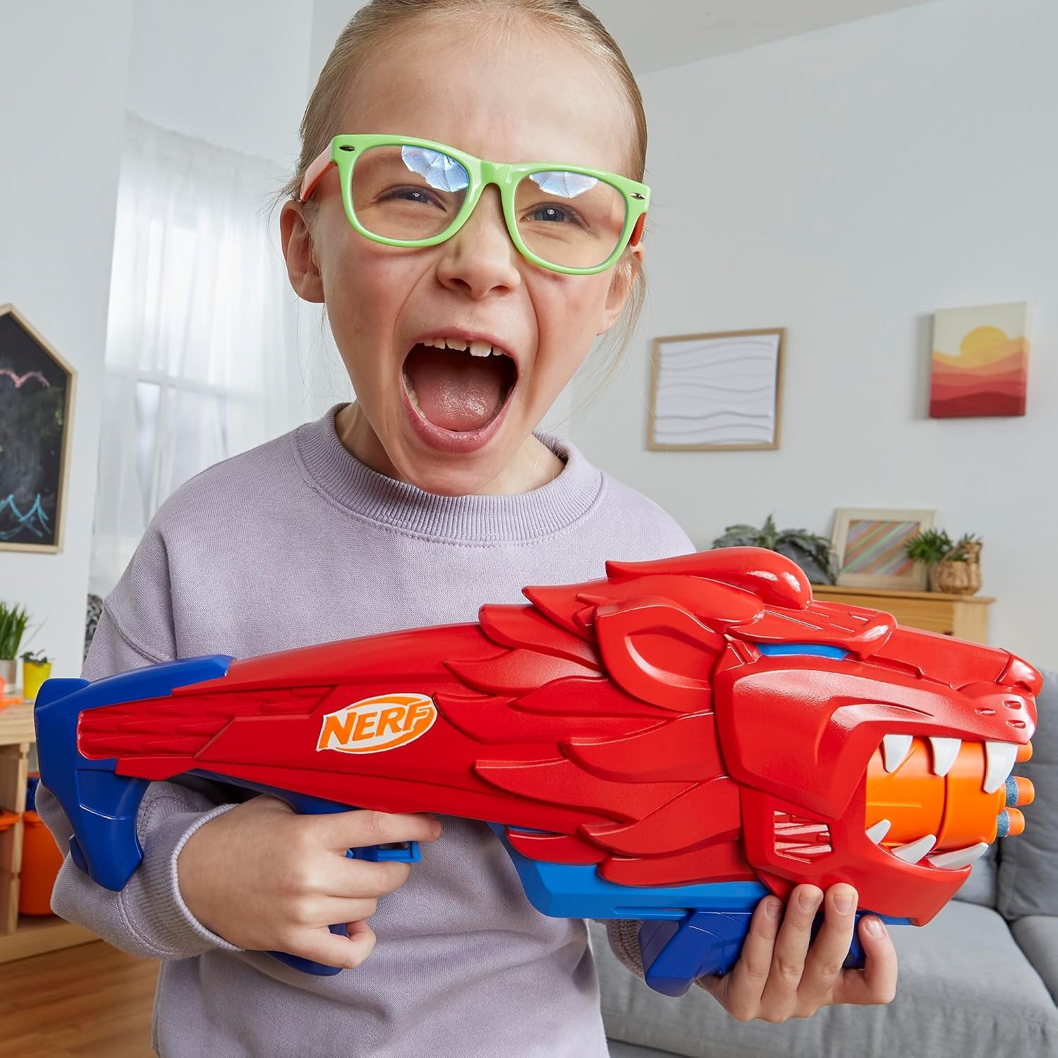 image:imageNERF Wild Lionfury Easy Play Dart Blaster 16 Nerf Elite Darts Nerf Blaster Lion Toys for 6 Year Old Boys amp Girls amp Up Outdoor Toys