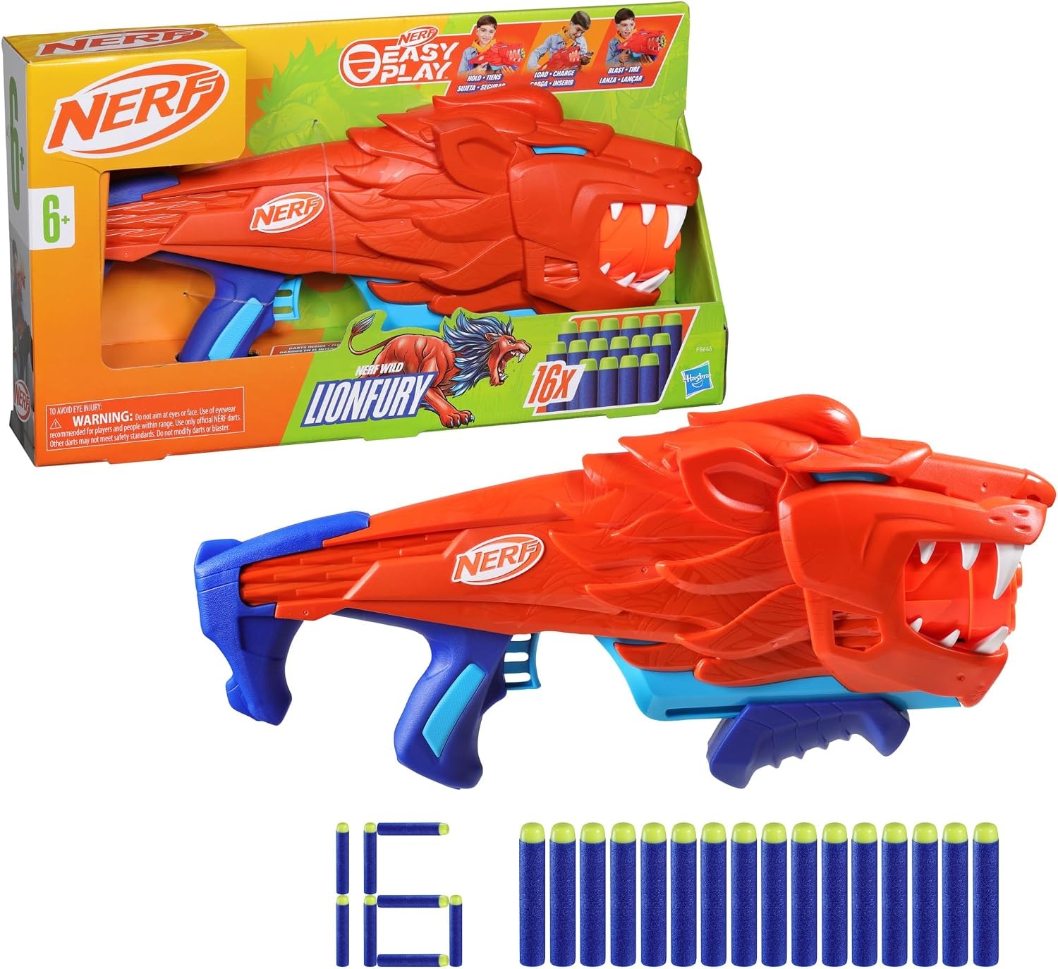 image:imageNERF Wild Lionfury Easy Play Dart Blaster 16 Nerf Elite Darts Nerf Blaster Lion Toys for 6 Year Old Boys amp Girls amp Up Outdoor Toys