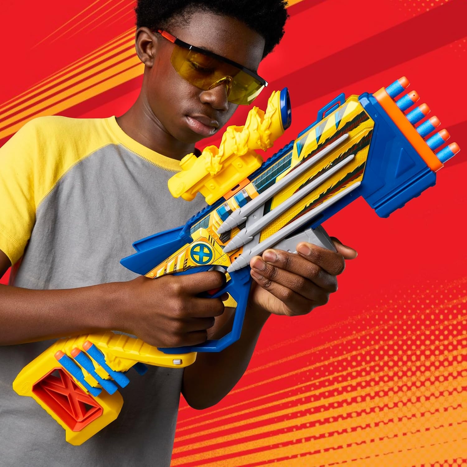 image:imageNerf Marvel Wolverine Blaster Scope 6Dart Storage Stock Pump Action 12 Nerf Elite Darts Gifts for Kids Ages 8