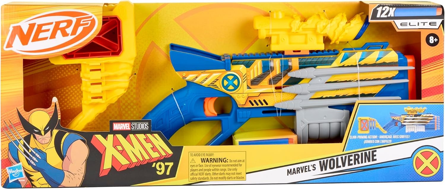 image:imageNerf Marvel Wolverine Blaster Scope 6Dart Storage Stock Pump Action 12 Nerf Elite Darts Gifts for Kids Ages 8