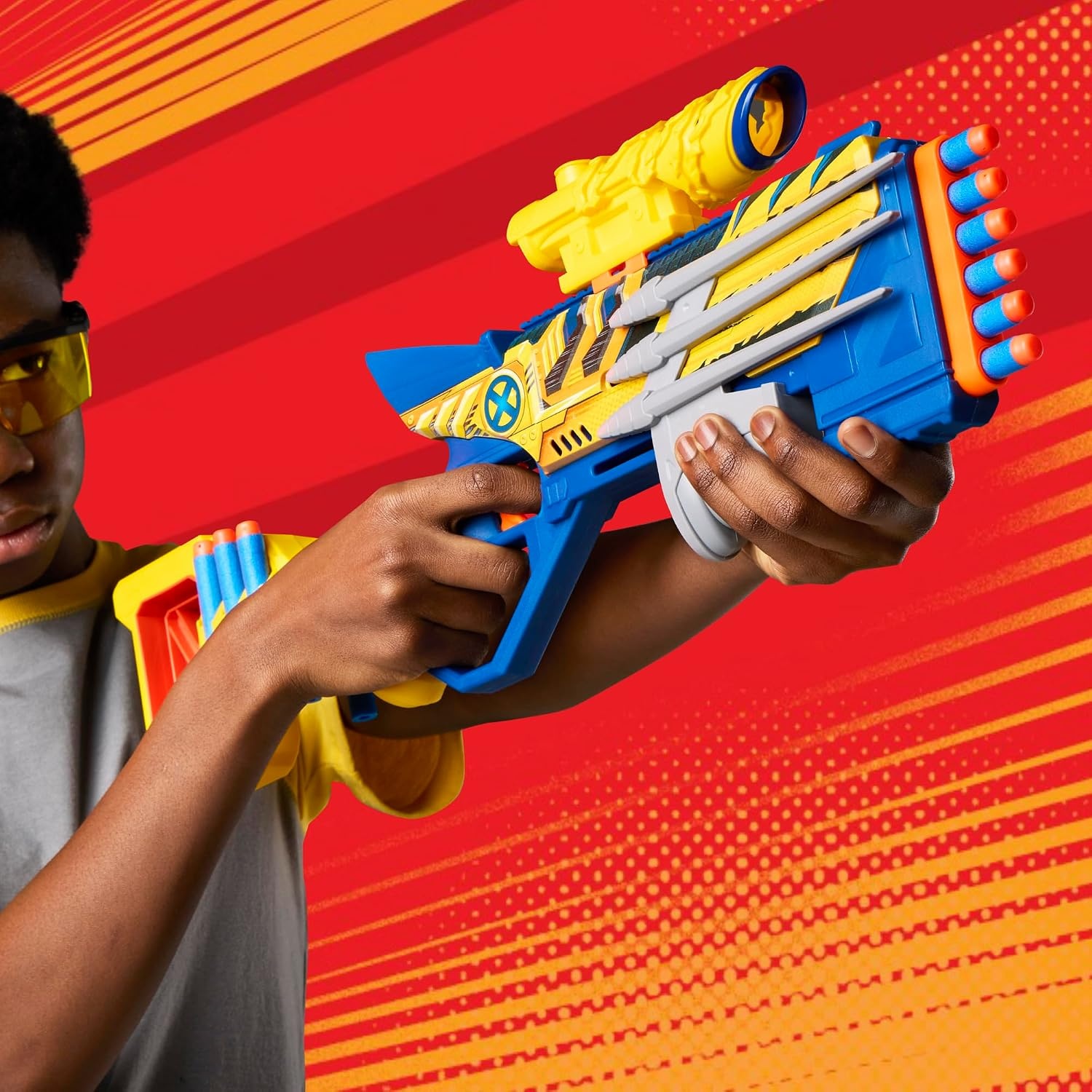image:imageNerf Marvel Wolverine Blaster Scope 6Dart Storage Stock Pump Action 12 Nerf Elite Darts Gifts for Kids Ages 8