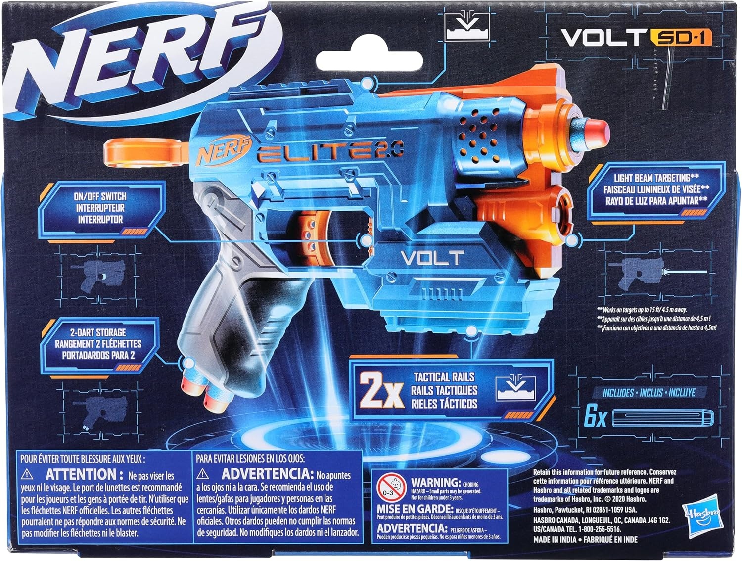 image:imageNerf Elite 20 Volt SD1 Blaster 6 Official Nerf Darts 2 Tactical Rails to Customize for Battle Christmas Stocking Stuffers for Kids Ages 8 and Up