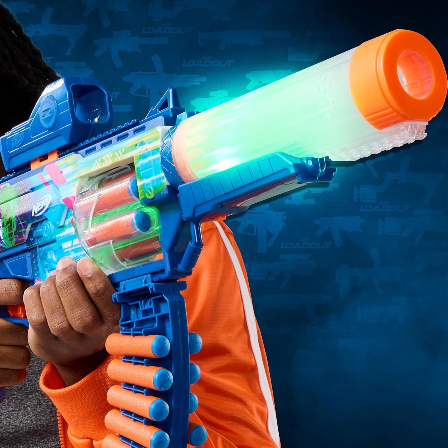 image:imageNerf Loadout Cyberlight Ghost Blaster Electronic Glowing LED Lights 4 Attachment Accessories 24 Nerf N1 Darts Kids Toys amp Gifts Ages 8