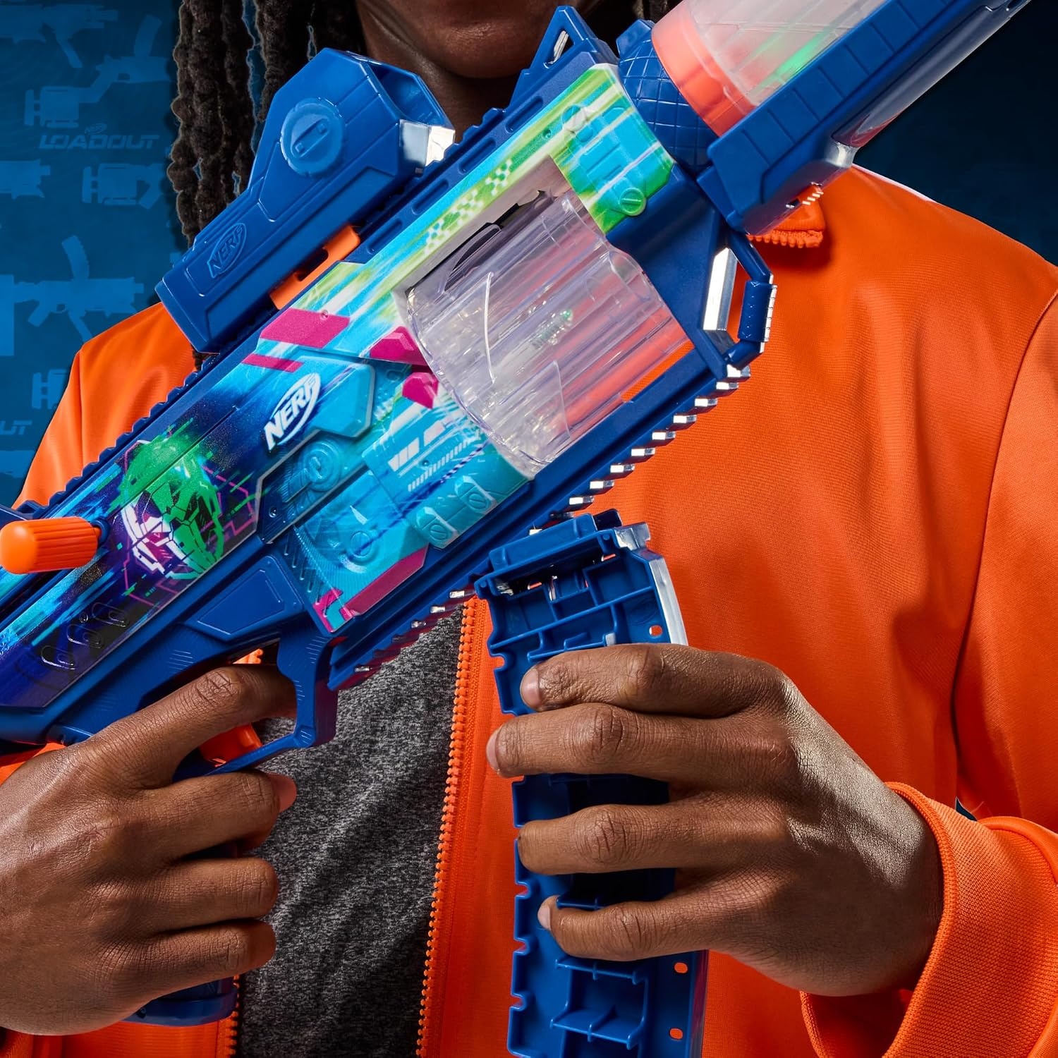 image:imageNerf Loadout Cyberlight Ghost Blaster Electronic Glowing LED Lights 4 Attachment Accessories 24 Nerf N1 Darts Kids Toys amp Gifts Ages 8