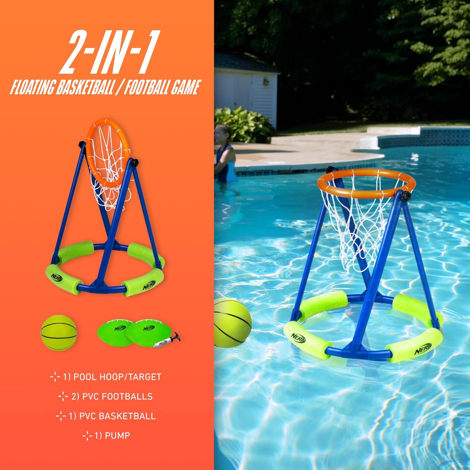 image:imageNERF Floating Pool Basketball Football Target Set 2 Balls