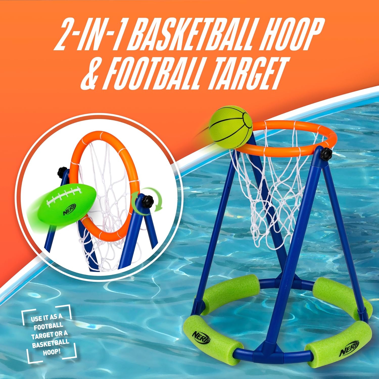 image:imageNERF Floating Pool Basketball Football Target Set 2 Balls