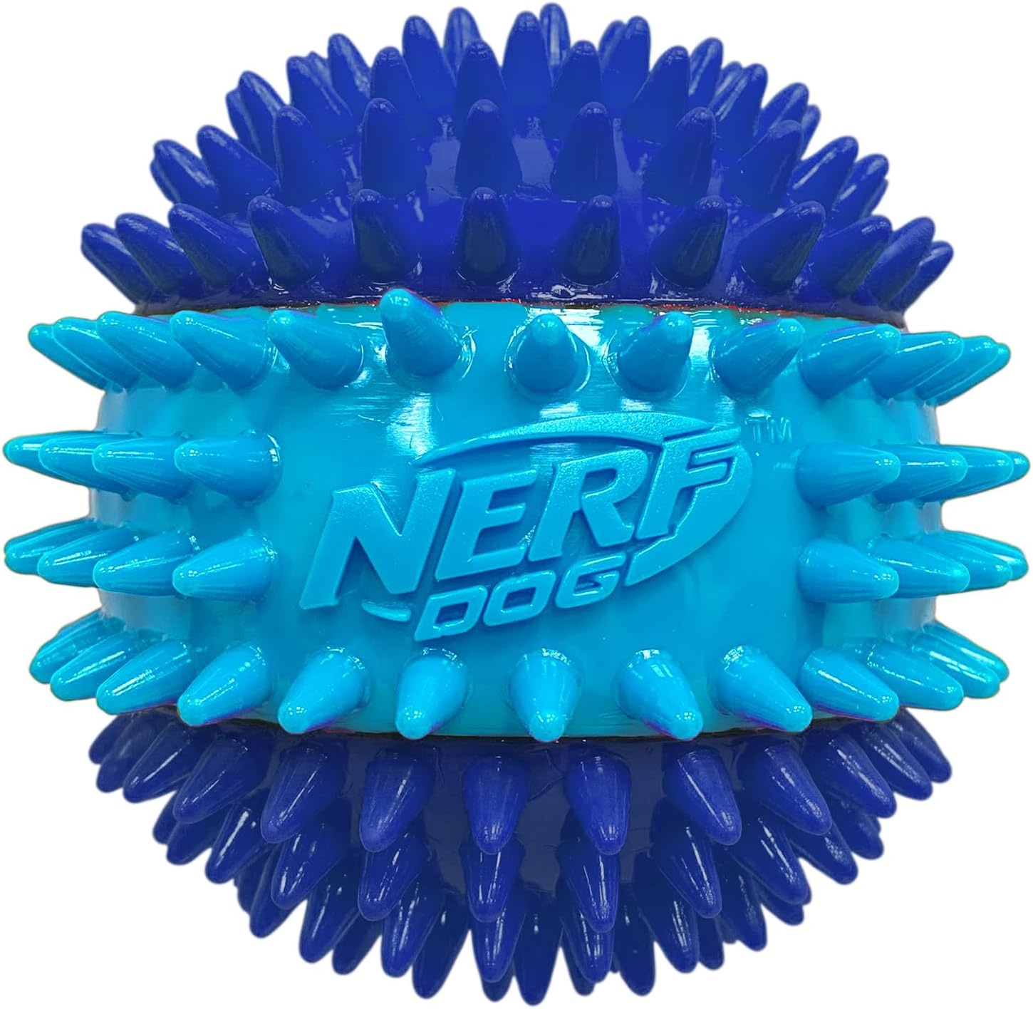 image:imageNerf Dog 37in TPR 3Part Spike Squeak Ball Dog Toy Dark BlueLight Blue37 inches Pack of 1