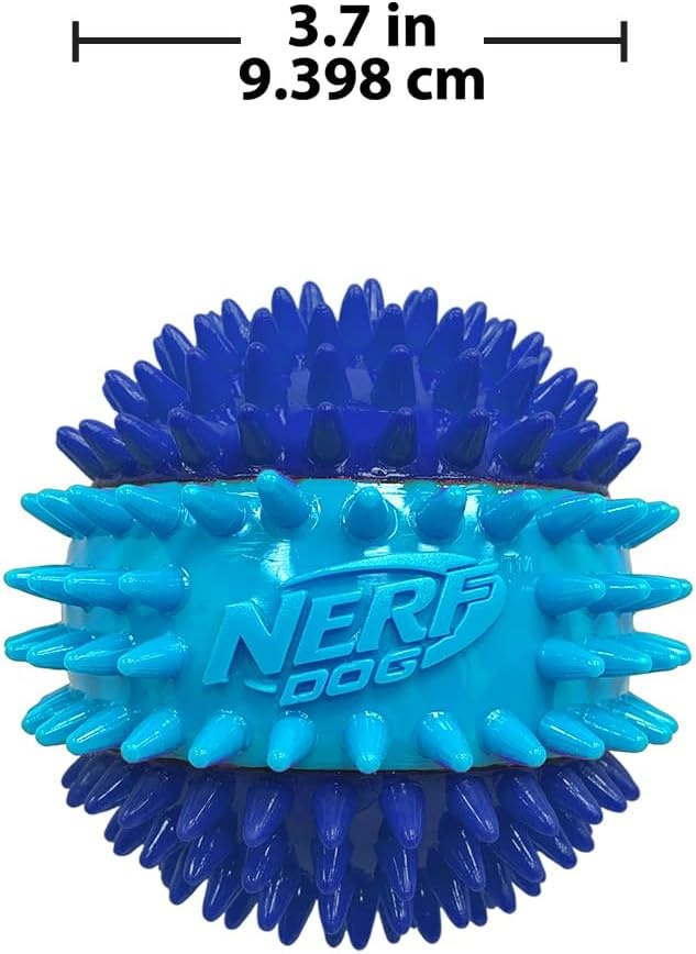 image:imageNerf Dog 37in TPR 3Part Spike Squeak Ball Dog Toy Dark BlueLight Blue37 inches Pack of 2