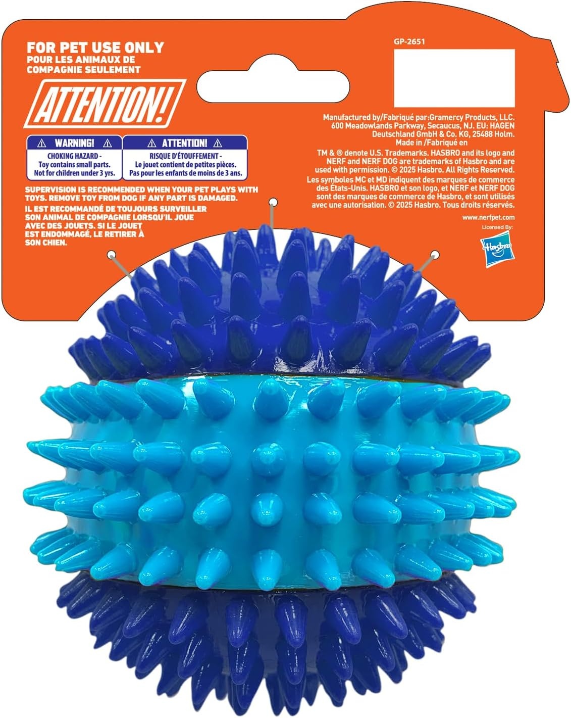 image:imageNerf Dog 37in TPR 3Part Spike Squeak Ball Dog Toy Dark BlueLight Blue37 inches Pack of 2