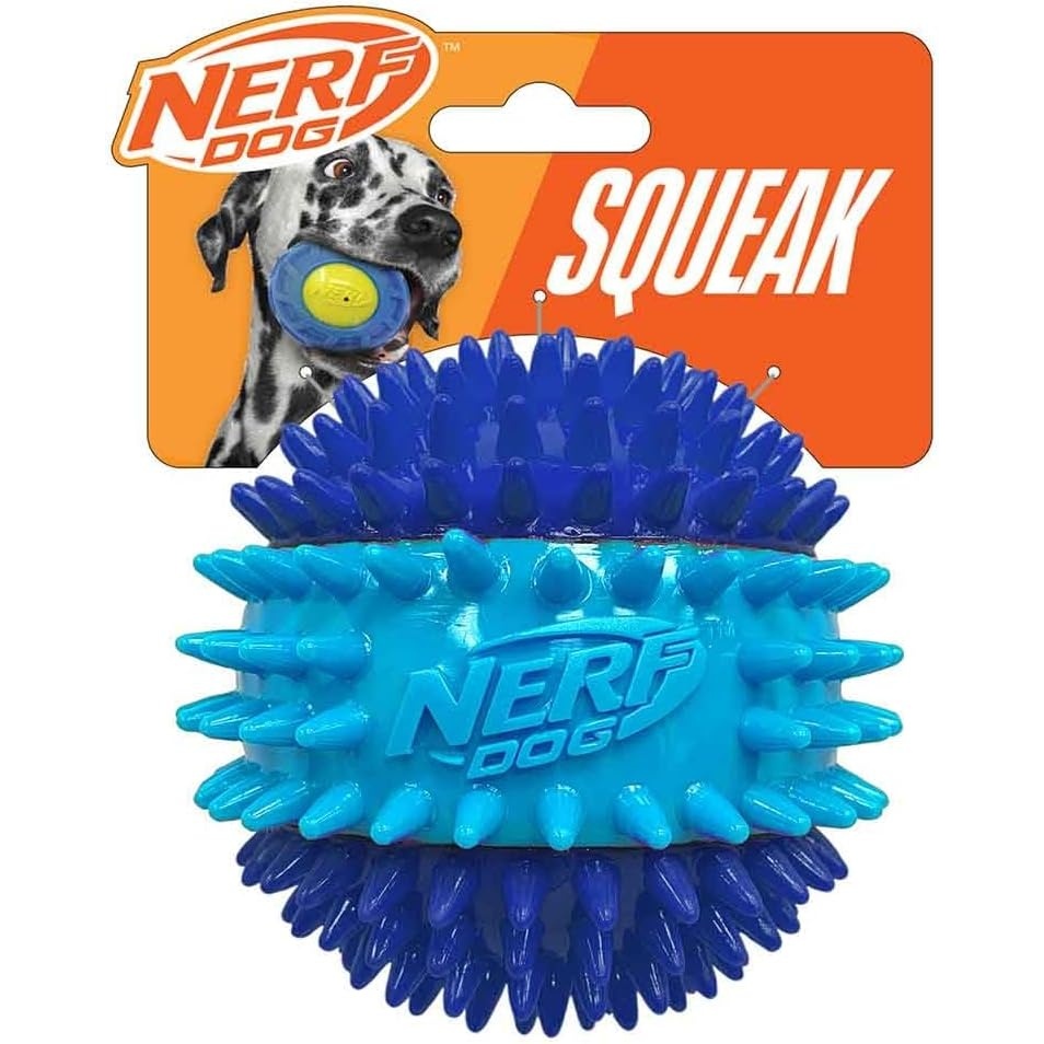 image:imageNerf Dog 37in TPR 3Part Spike Squeak Ball Dog Toy Dark BlueLight Blue37 inches Pack of 1