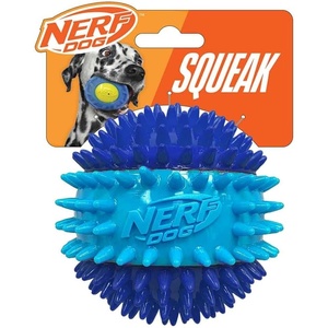 Nerf Dog 3.7in TPR 3-Part Spike Squeak Ball Dog Toy – Dark Blue/Light Blue(3.7 inches (Pack of 1))