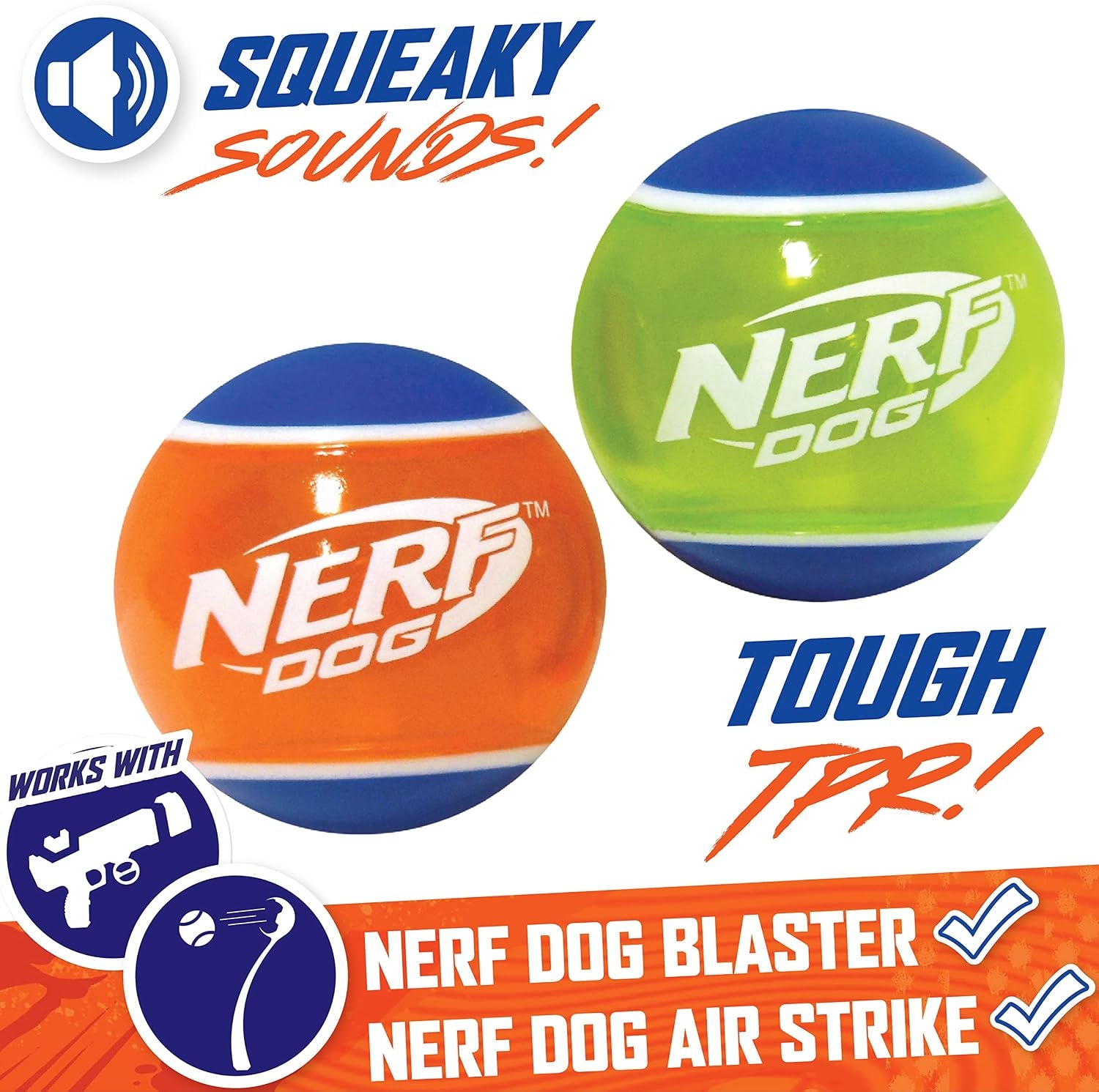 image:imageNerf Dog Rubber Tennis Ball Squeak Toy Durable WaterResistant 25in 2 Pack