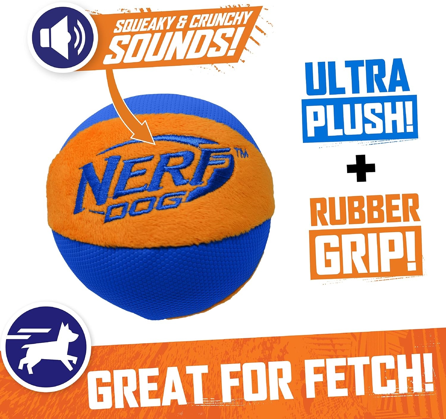 image:imageNerf Dog Trackshot Ball Dog Toy with Interactive Squeaker and Crunch Lightweight Durable and Water Resistant 45 Inches For MediumLarge Breeds Single Unit BlueOrange