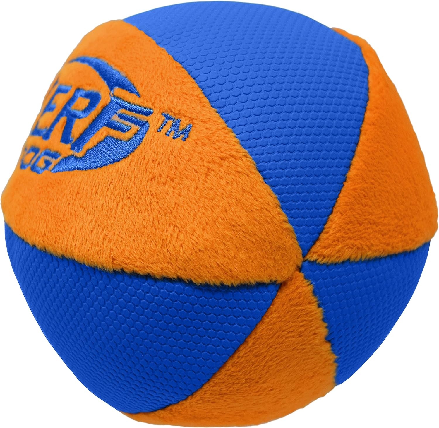image:imageNerf Dog Trackshot Ball Dog Toy with Interactive Squeaker and Crunch Lightweight Durable and Water Resistant 45 Inches For MediumLarge Breeds Single Unit BlueOrange