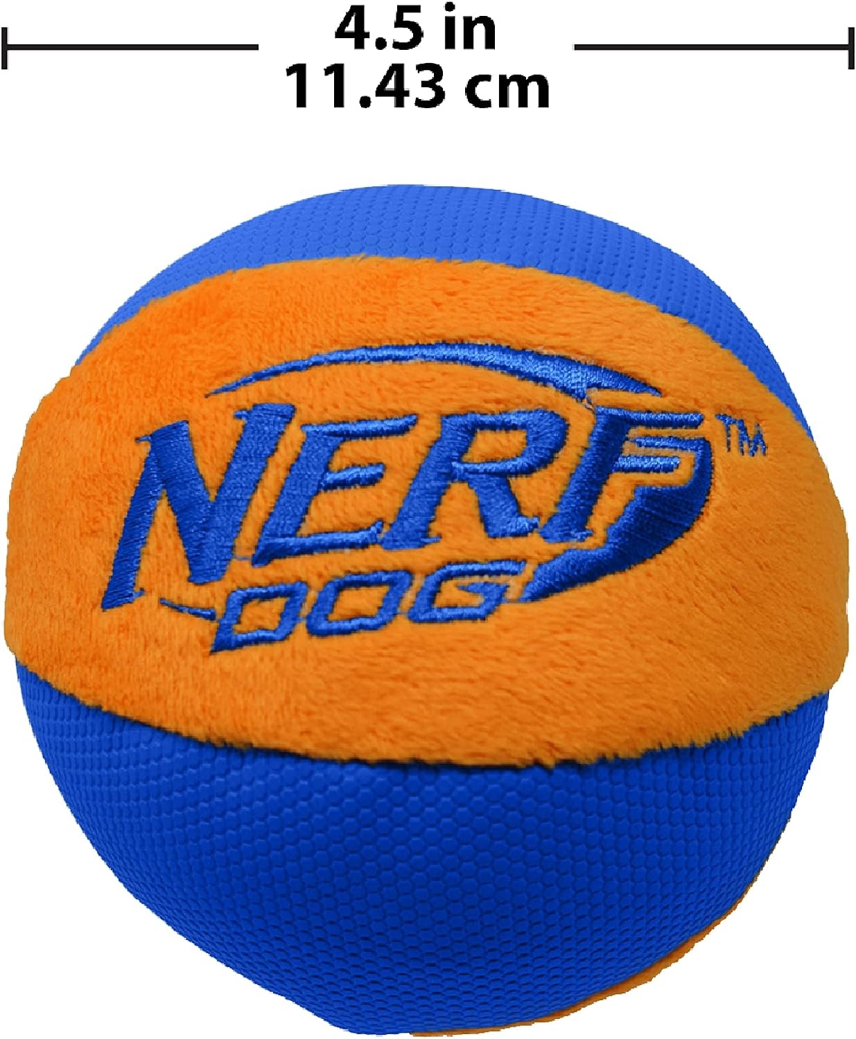 image:imageNerf Dog Trackshot Ball Dog Toy with Interactive Squeaker and Crunch Lightweight Durable and Water Resistant 45 Inches For MediumLarge Breeds Single Unit BlueOrange