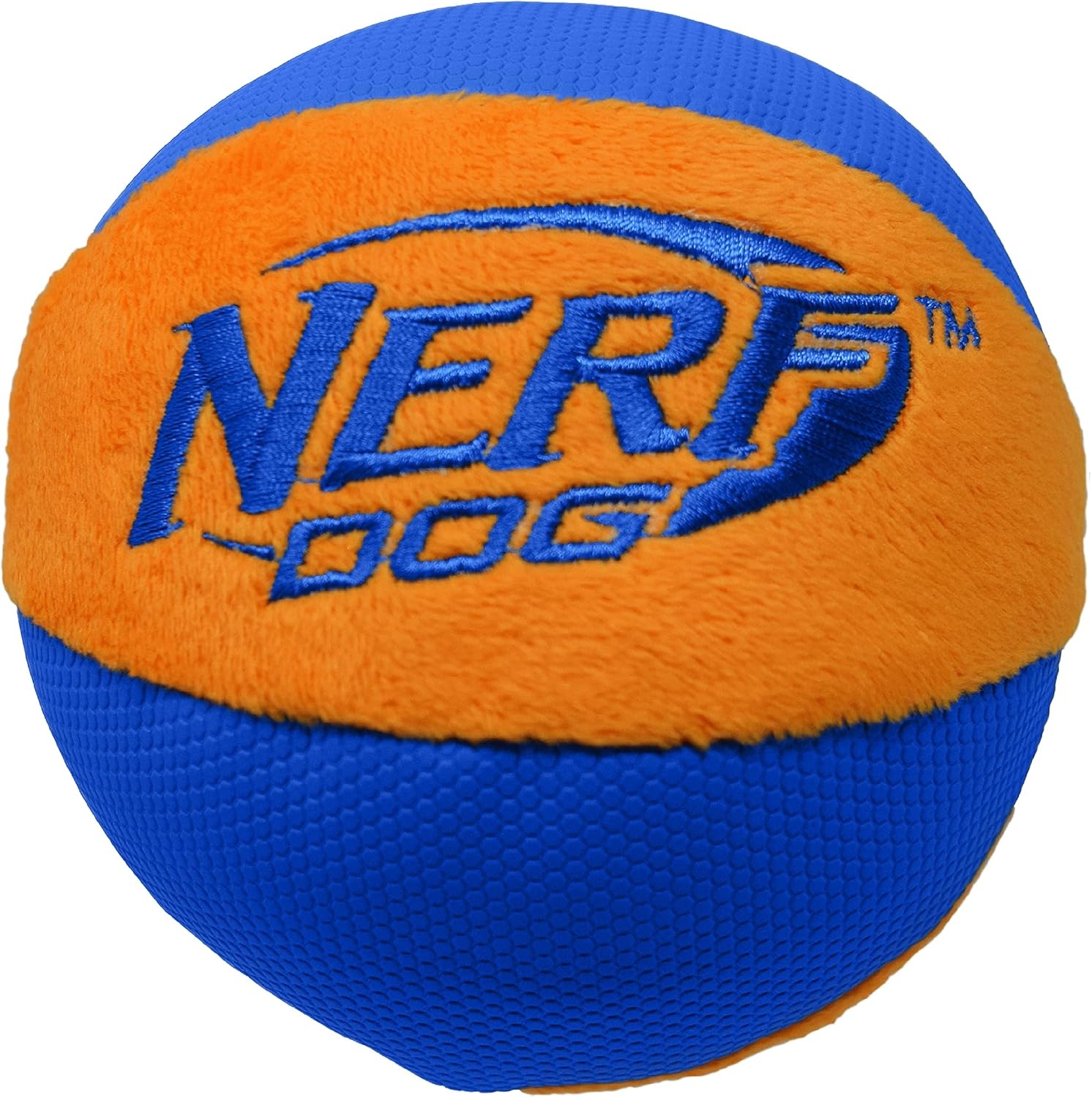 image:imageNerf Dog Trackshot Ball Dog Toy with Interactive Squeaker and Crunch Lightweight Durable and Water Resistant 45 Inches For MediumLarge Breeds Single Unit BlueOrange