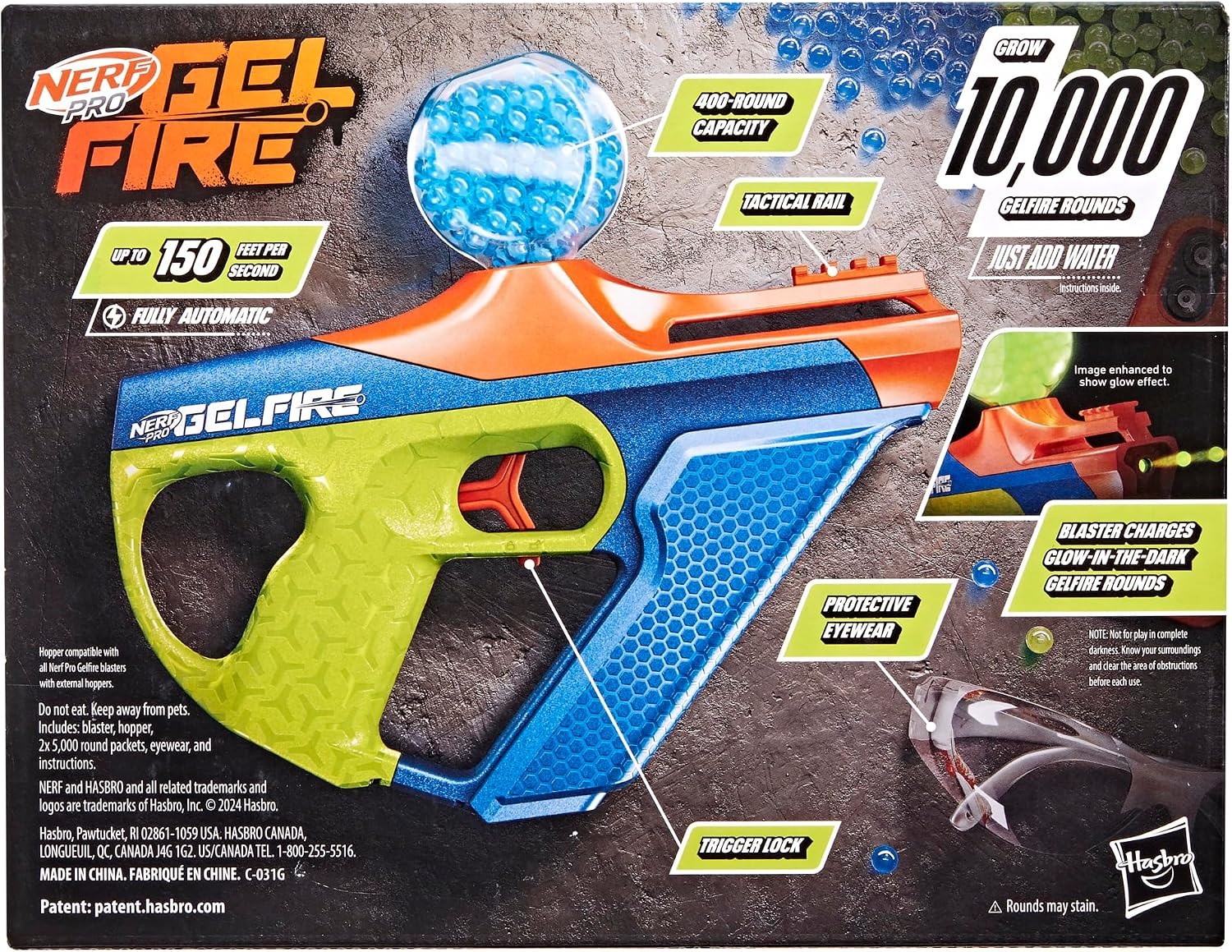 image:imageNerf Pro Gelfire Nightfall Uproar Full Auto Blaster 150 FPS 10000 Rounds Glow in The Dark Blaster Eyewear Age 14 Amazon Exclusive